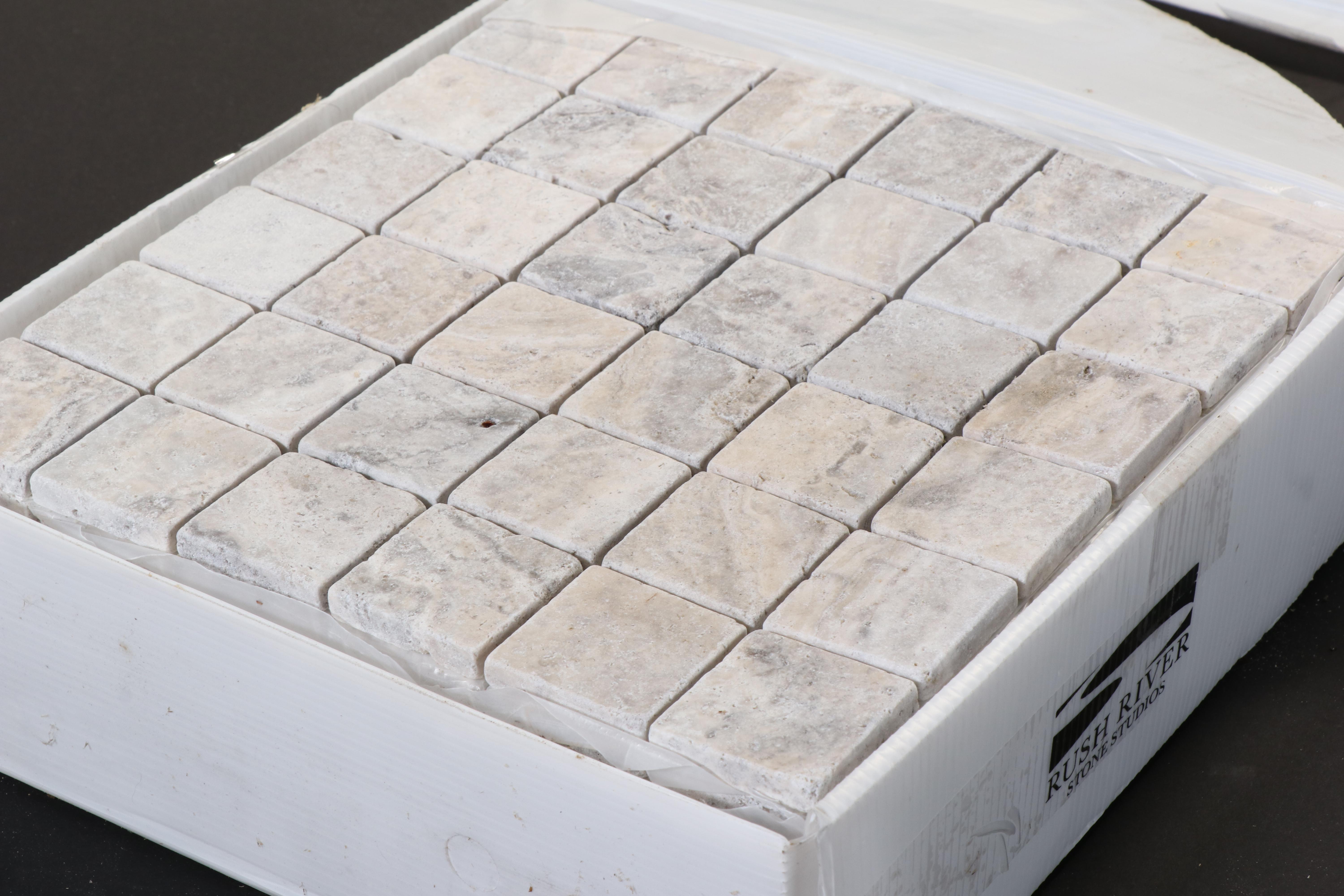 Rush River Stone Studios 2" Square Tumbled Travertine Mosaic Tile Sheets