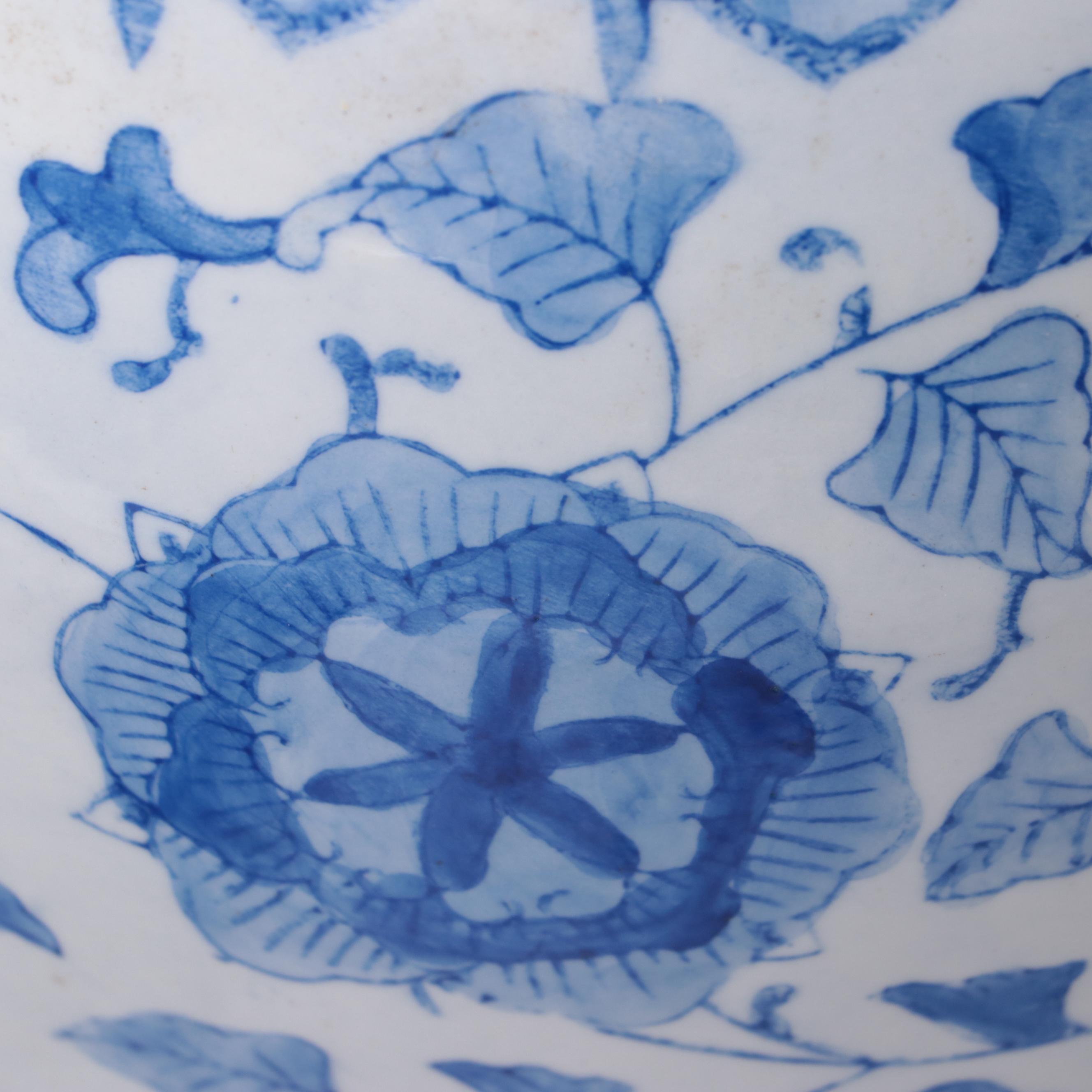 Chinese Blue and White Porcelain Planters with Wooden Stands