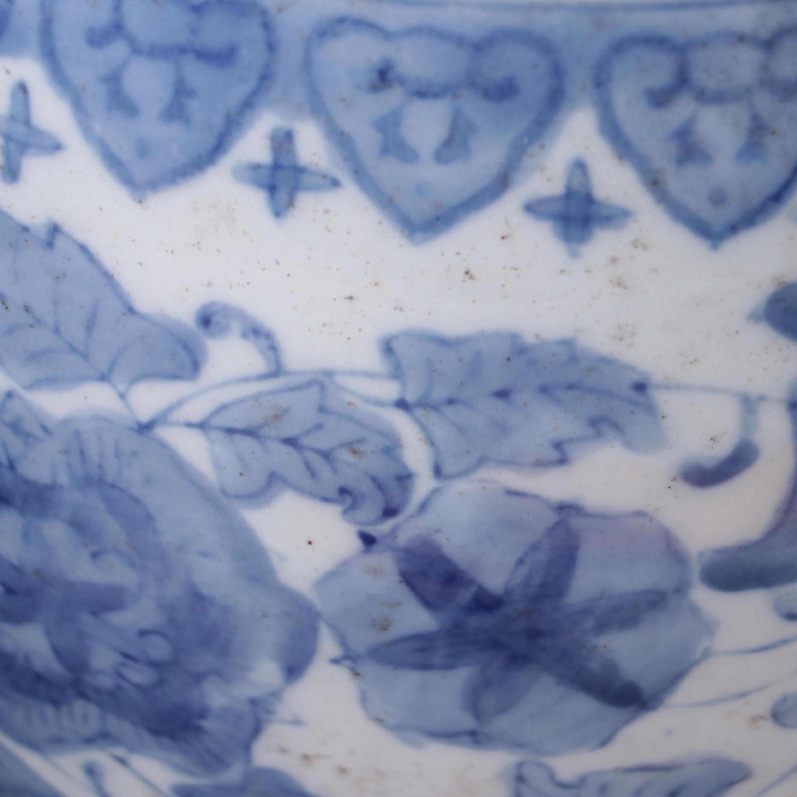 Chinese Blue and White Porcelain Planters with Wooden Stands