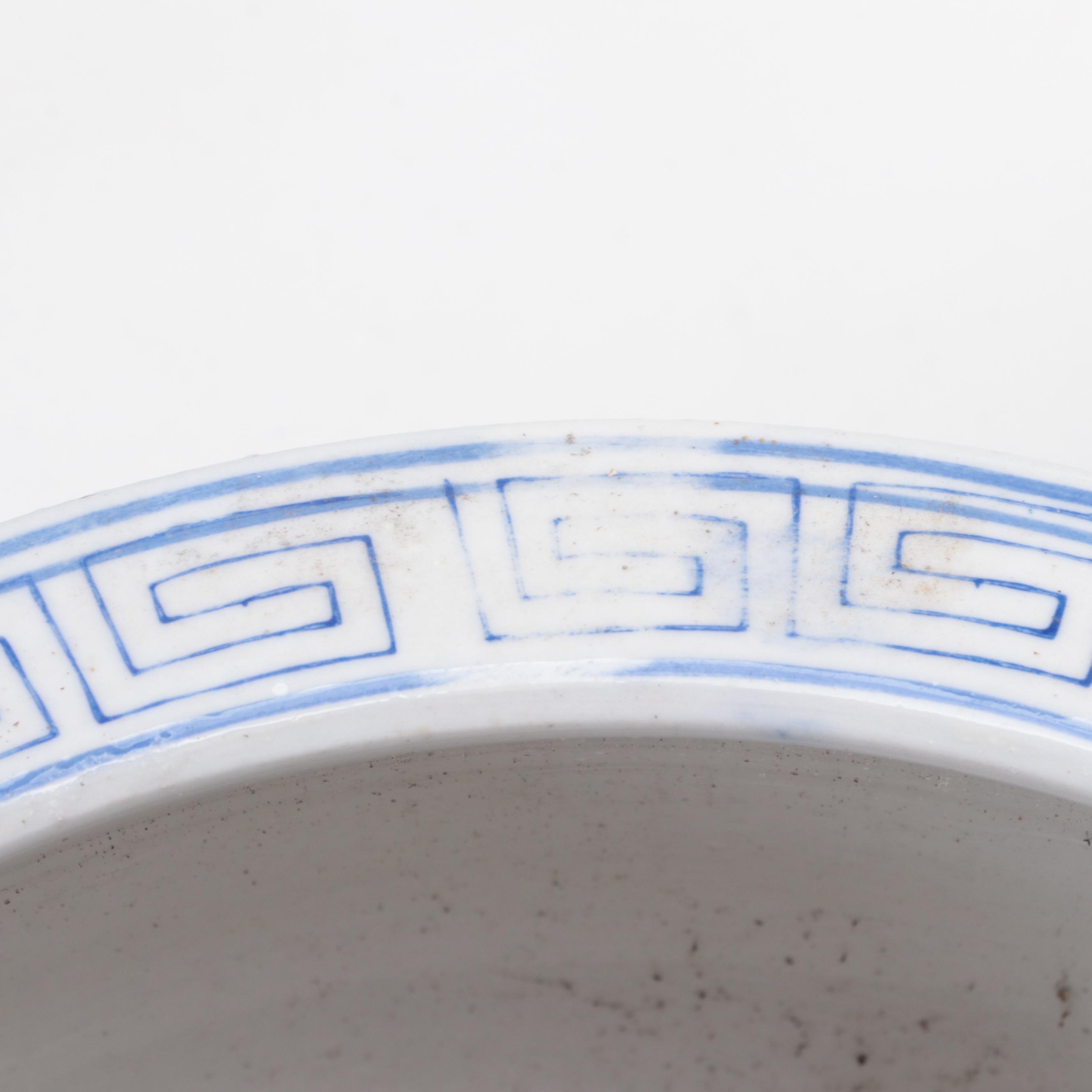 Chinese Blue and White Porcelain Planters with Wooden Stands