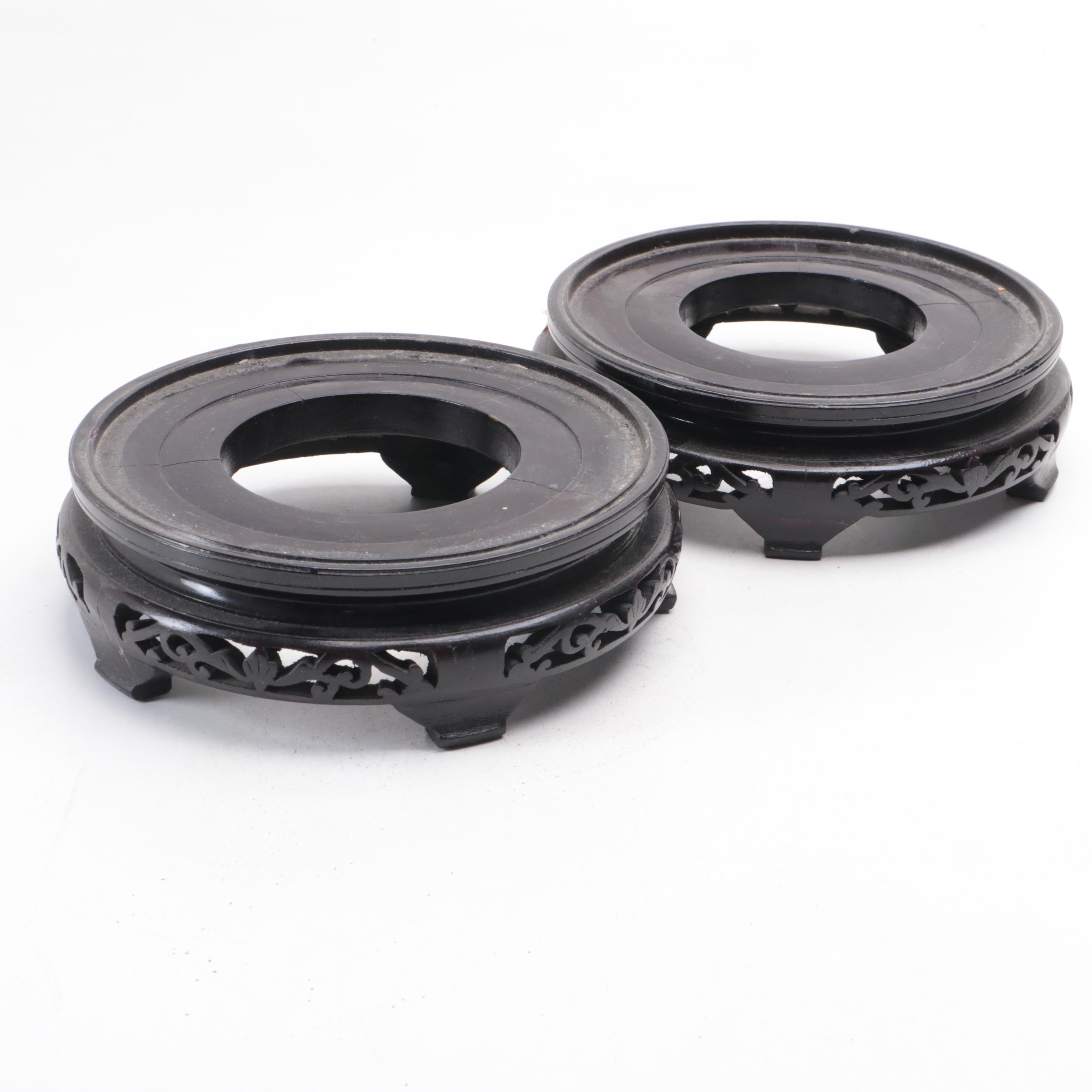 Chinese Blue and White Porcelain Planters with Wooden Stands