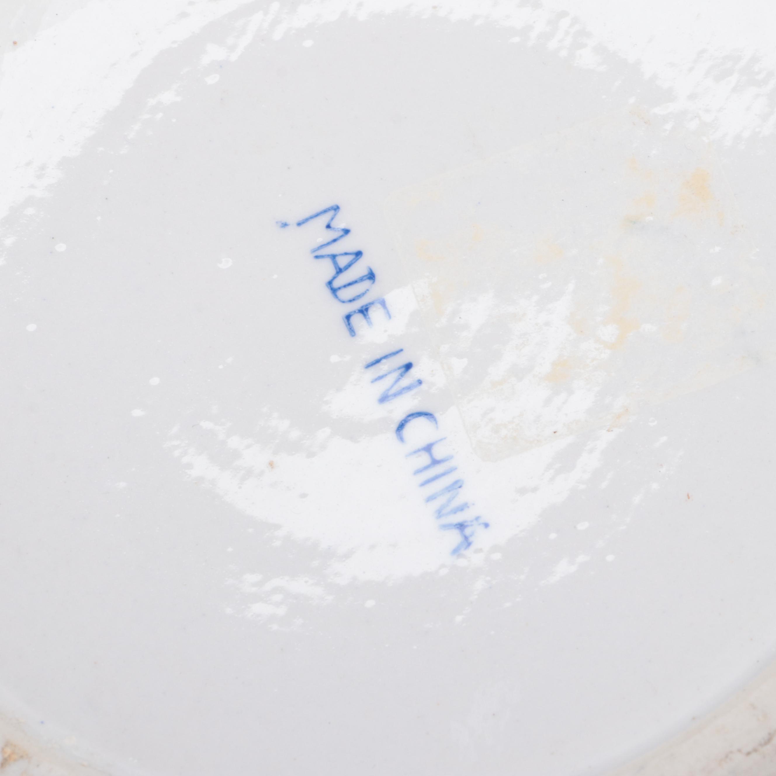 Chinese Blue and White Porcelain Planters with Wooden Stands