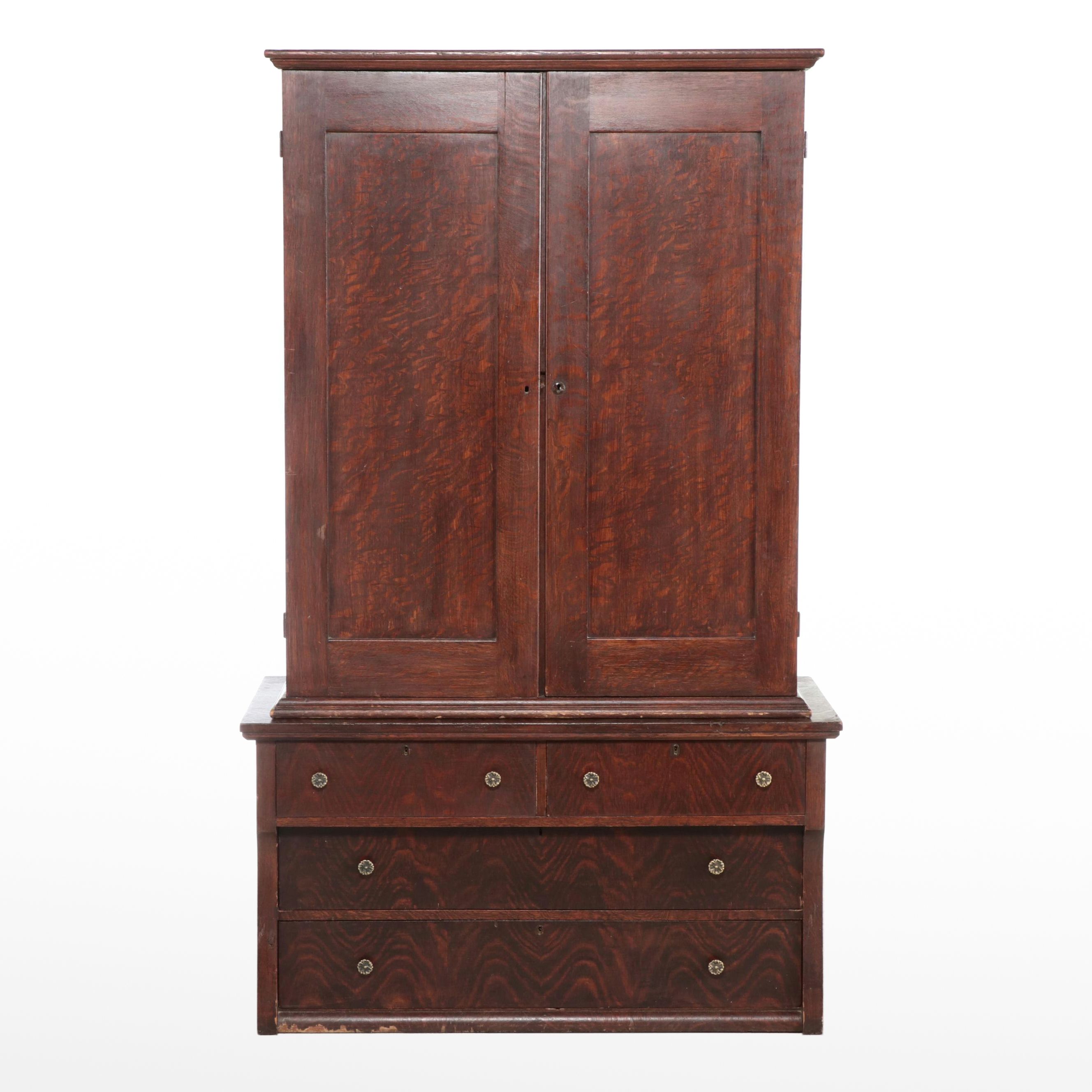 Quartersawn Oak Chifferobe and Low Chest, Incl. Reutti & Co., Early 20th Century