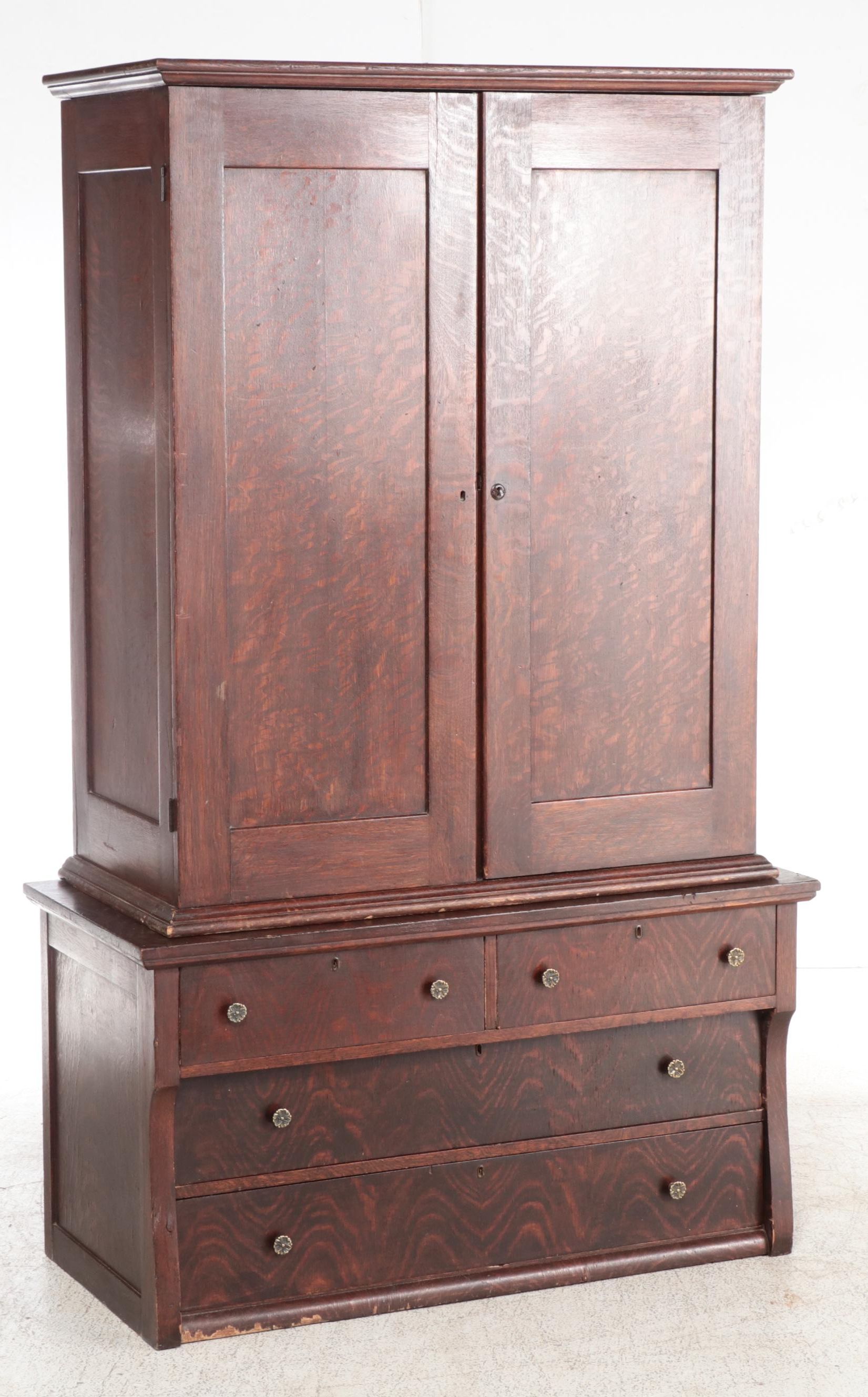 Quartersawn Oak Chifferobe and Low Chest, Incl. Reutti & Co., Early 20th Century