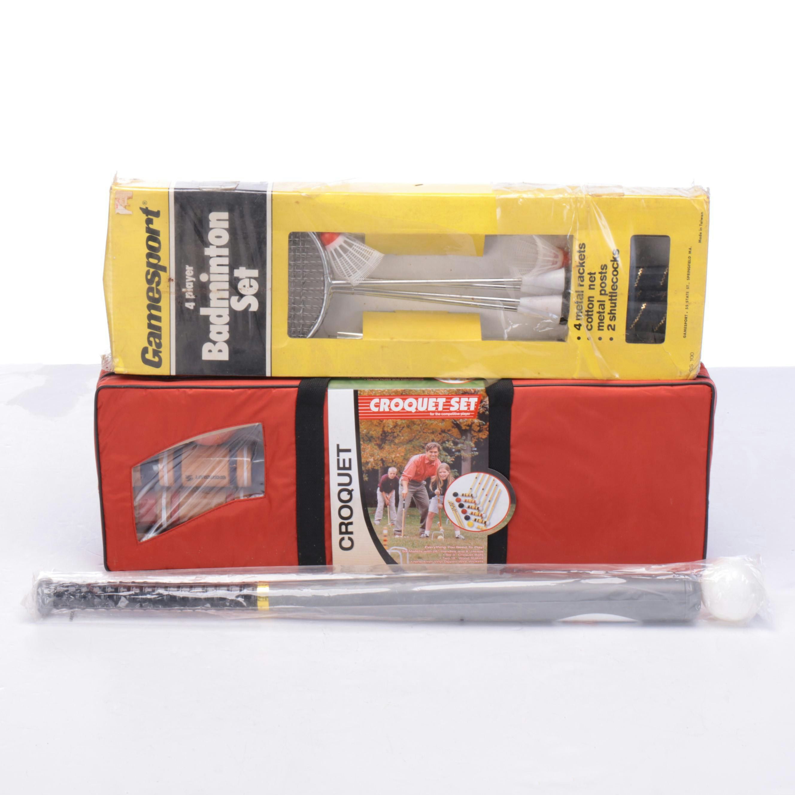 Gamesport Badminton Set with Wooden Croquet Set in Case and Kellogg's Bat
