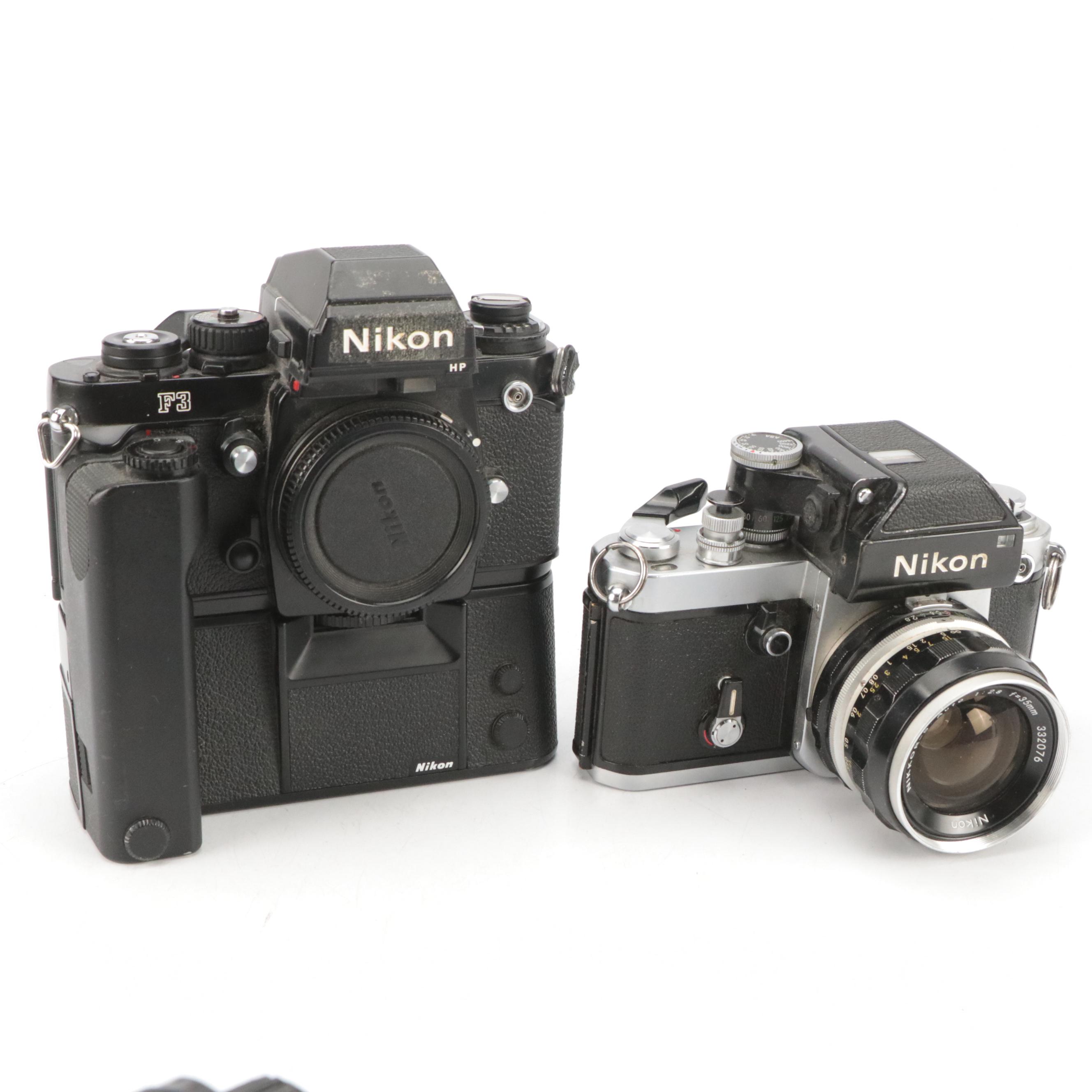 Nikon F3 With MD-4 Motor Drive, Nikon F2 35mm Camera, Filter and Lens Collection