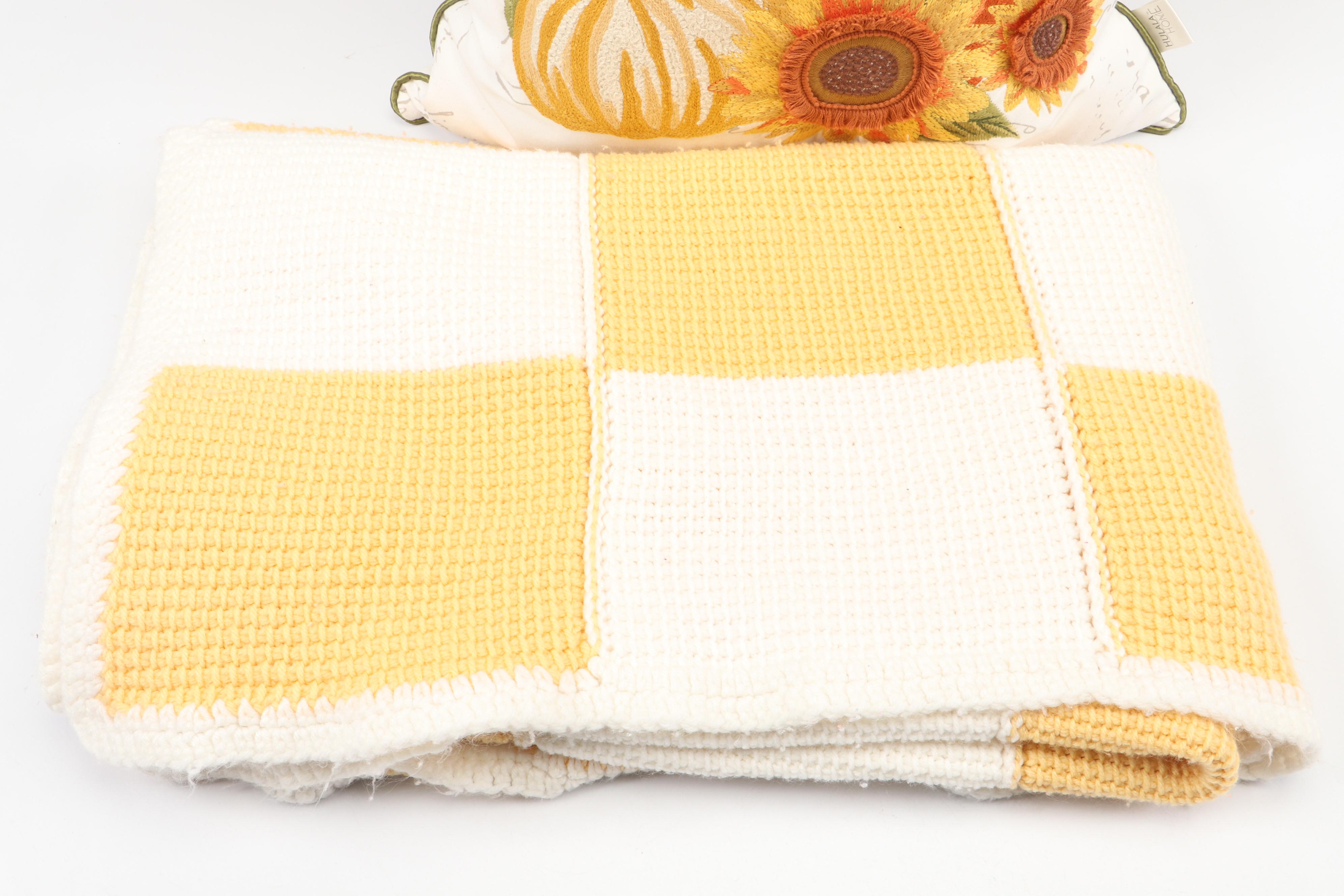 Pumpkin Embroidered and Printed Accent Pillows with Crochet Throw Blankets