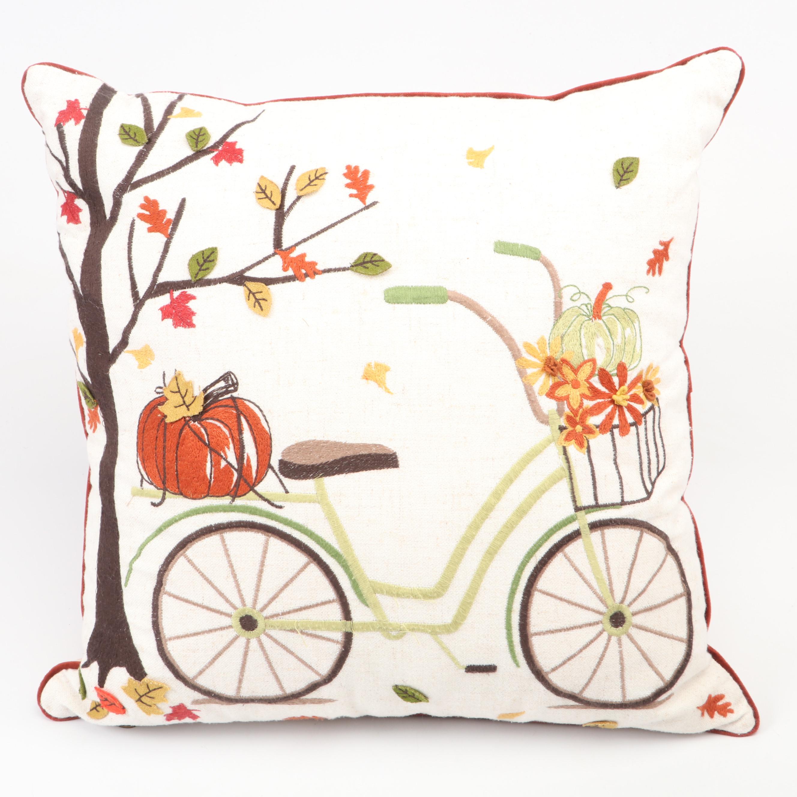 Pumpkin Embroidered and Printed Accent Pillows with Crochet Throw Blankets