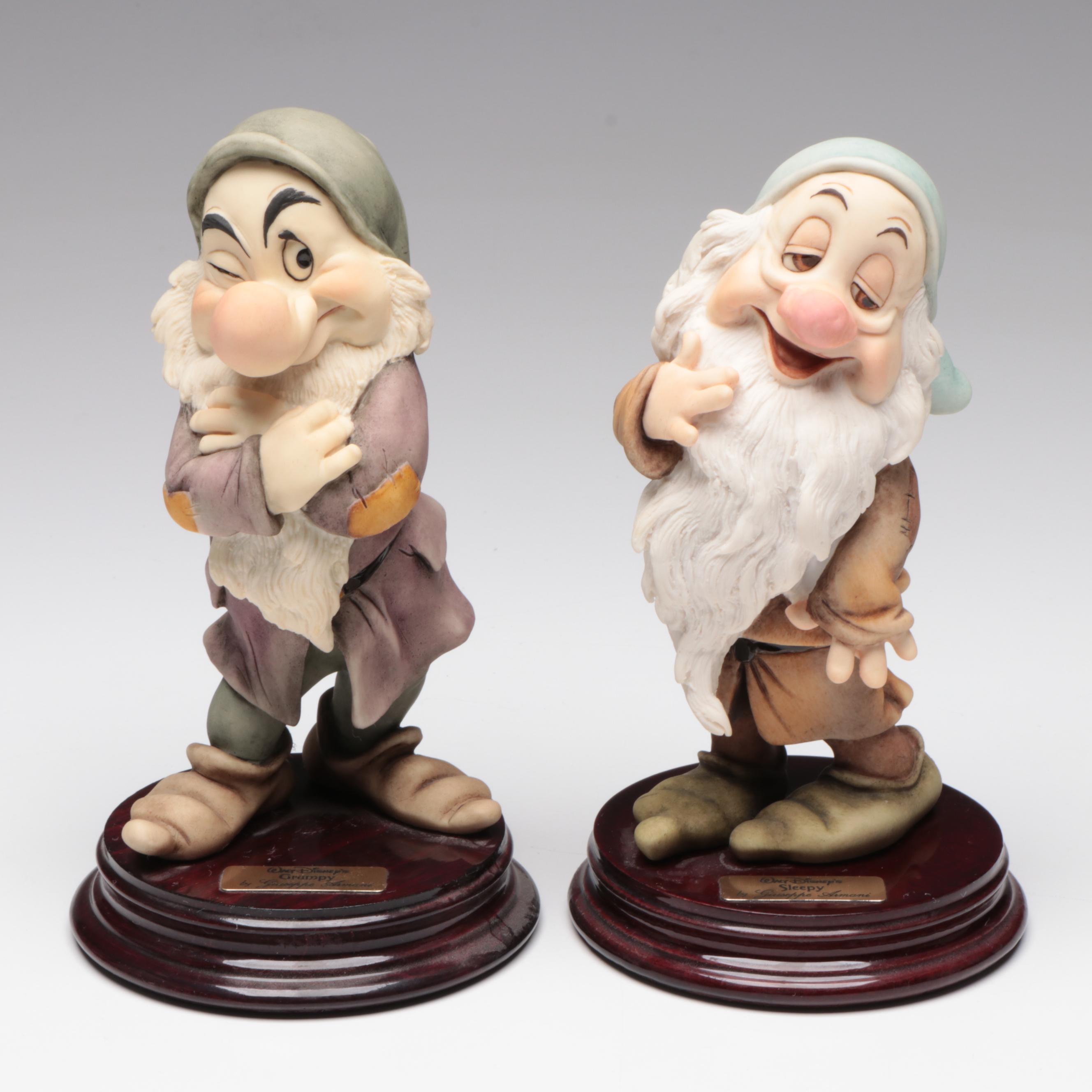 Giuseppe Armani for Walt Disney "Grumpy" and "Sleepy" Porcelain Figurines, 1994