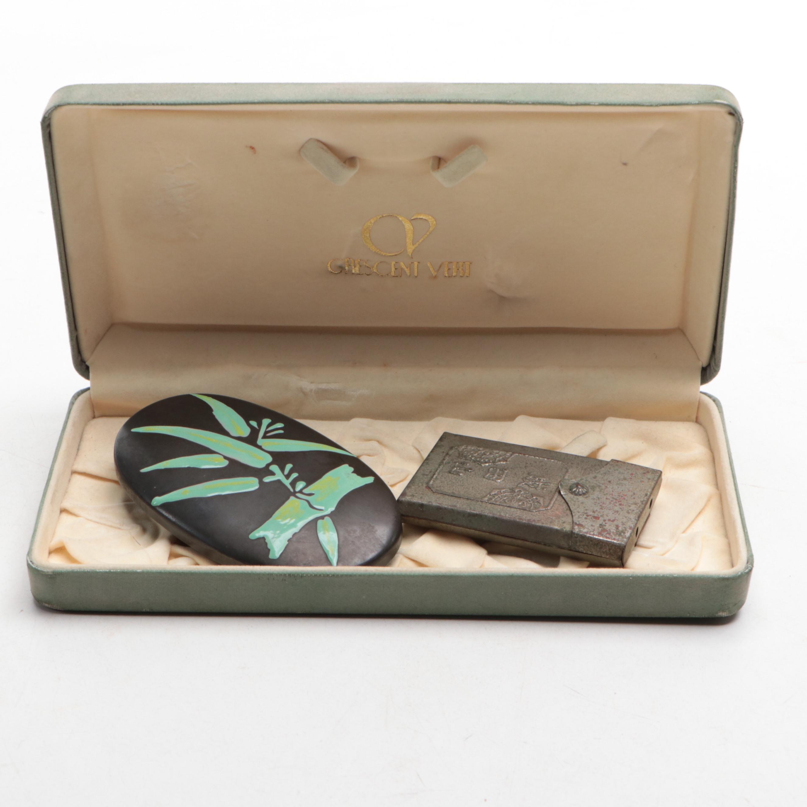 Japanese Art Deco Style Enameled Bronze and Other Silvered Metal Box