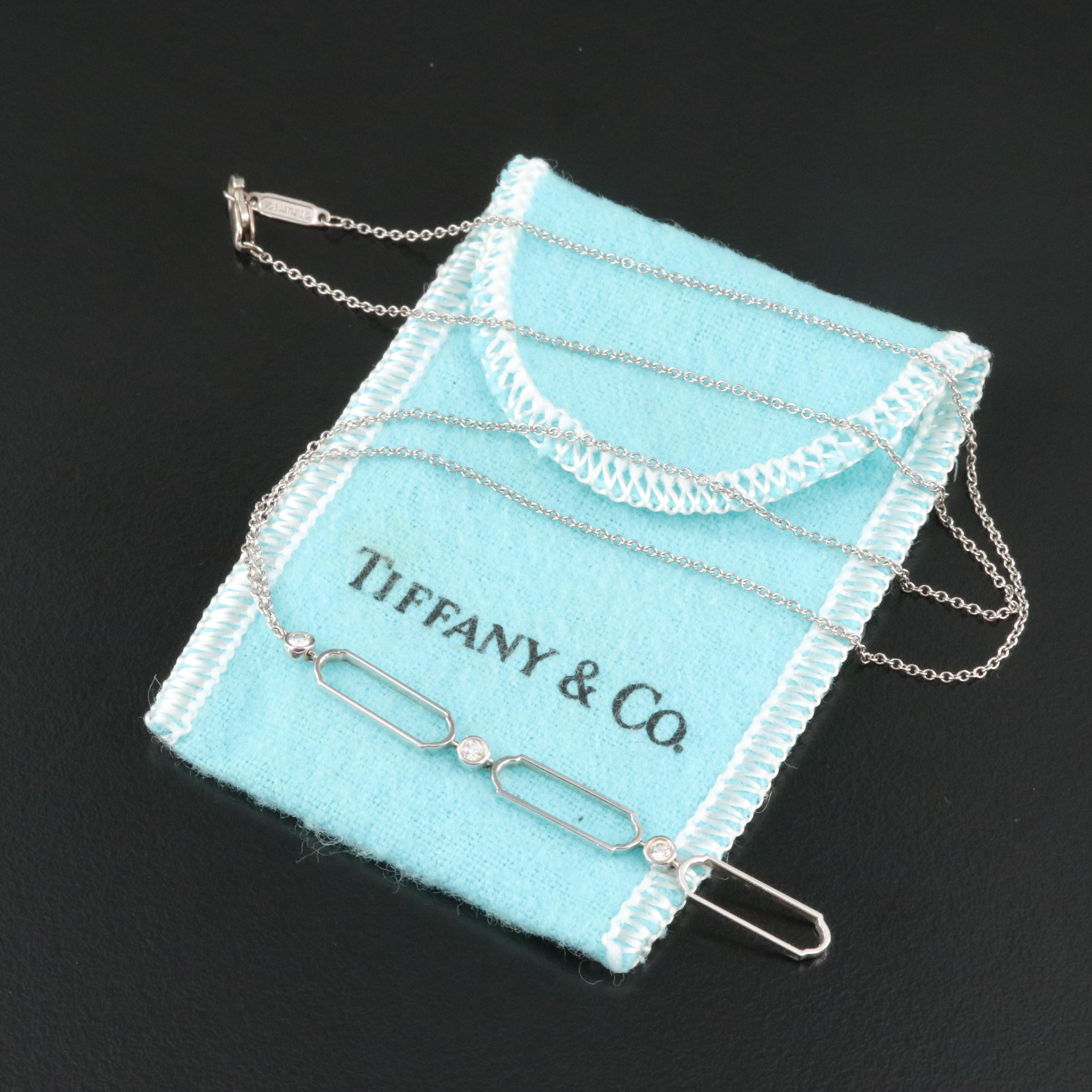 Tiffany & Co. 18K 0.09 CTW Diamond Paper Clip Vertical Necklace