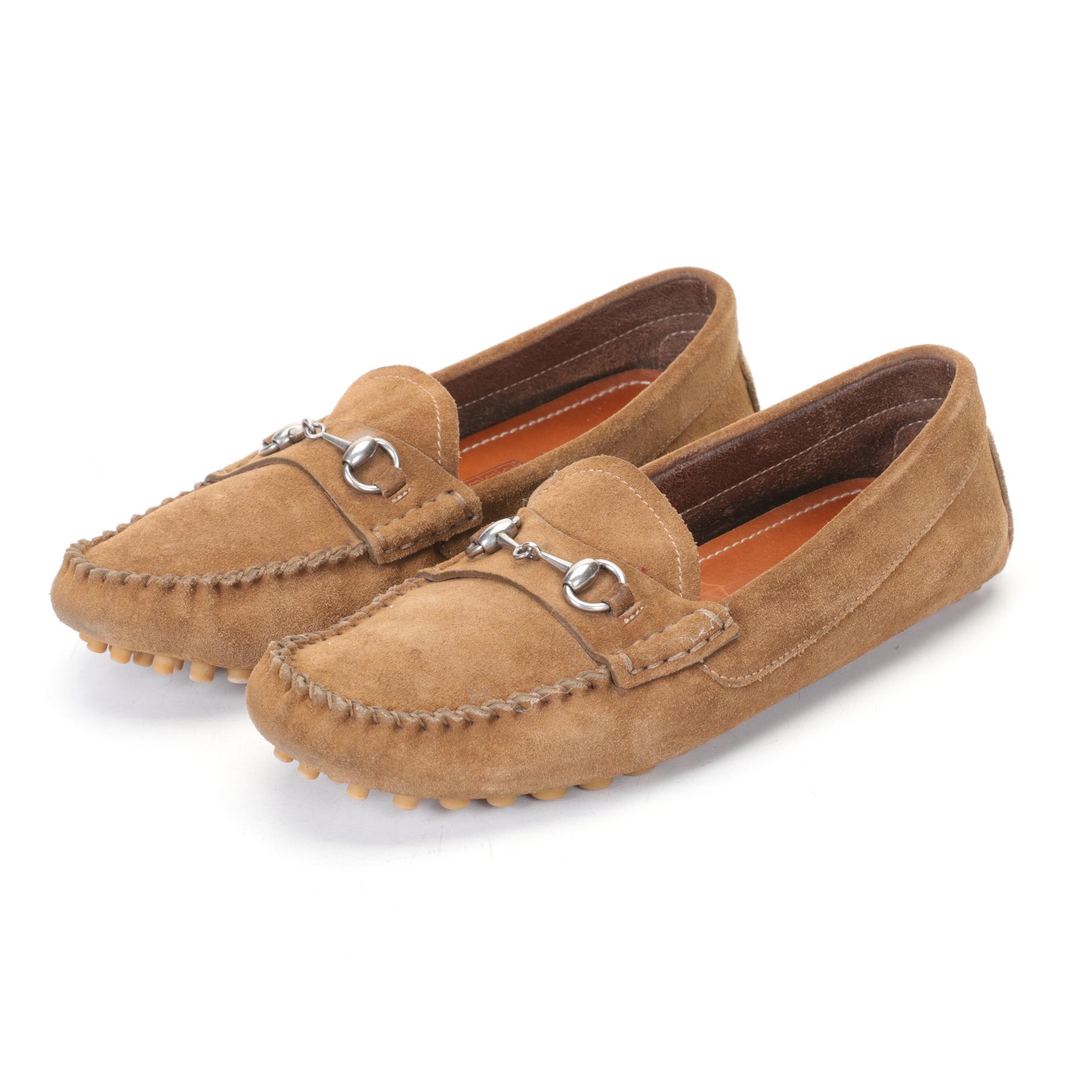 Gucci Tan Suede Horsebit Driver Loafers