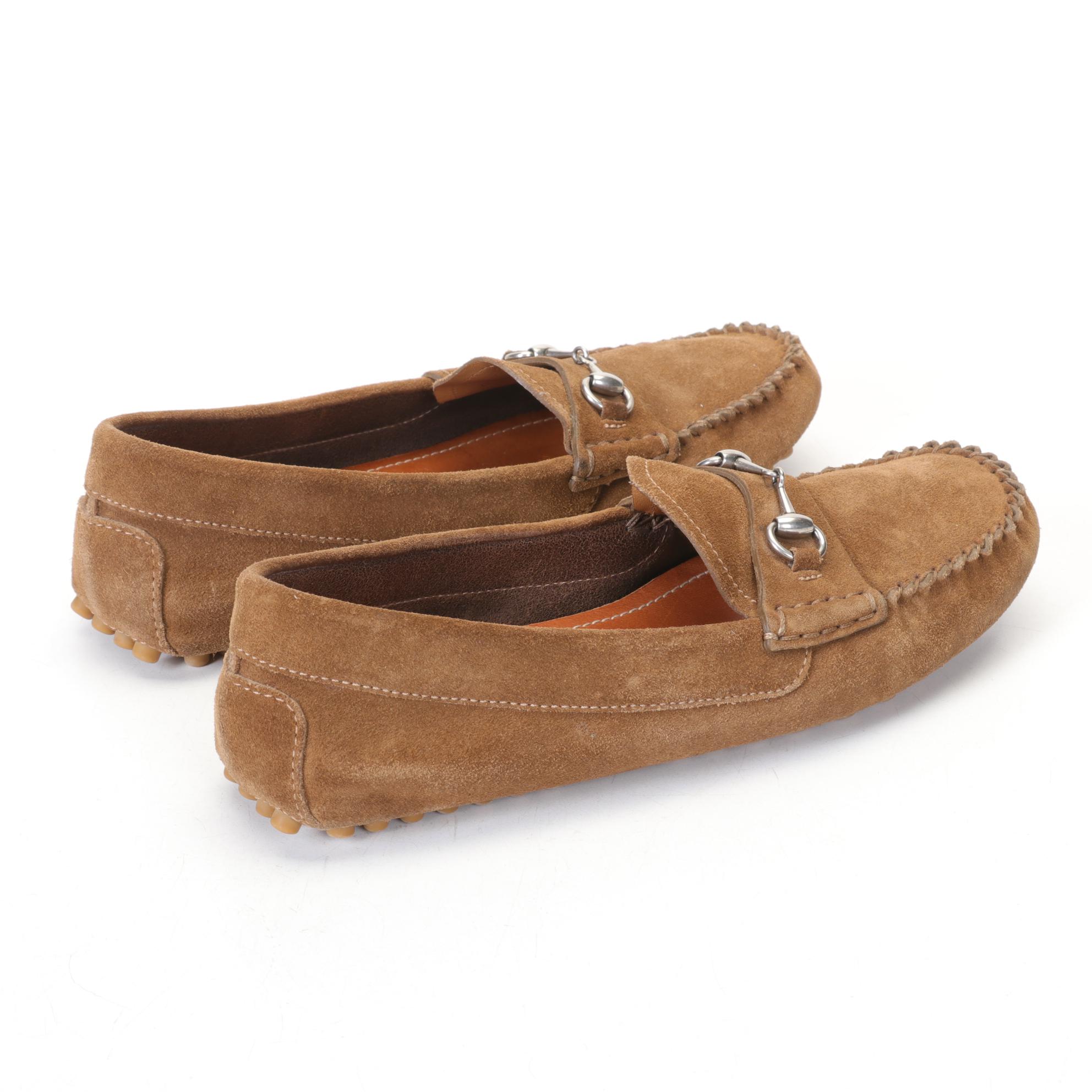 Gucci Tan Suede Horsebit Driver Loafers