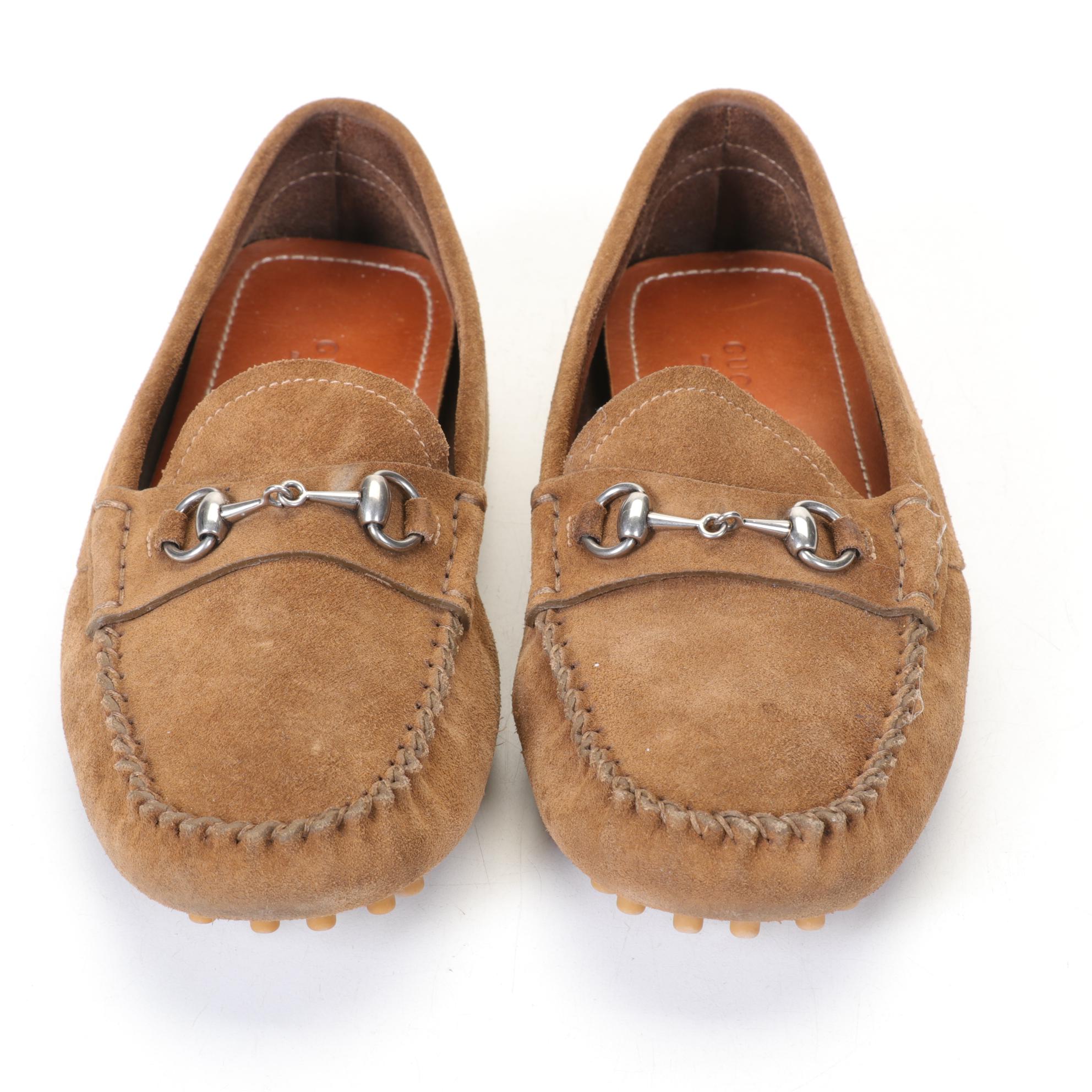 Gucci Tan Suede Horsebit Driver Loafers