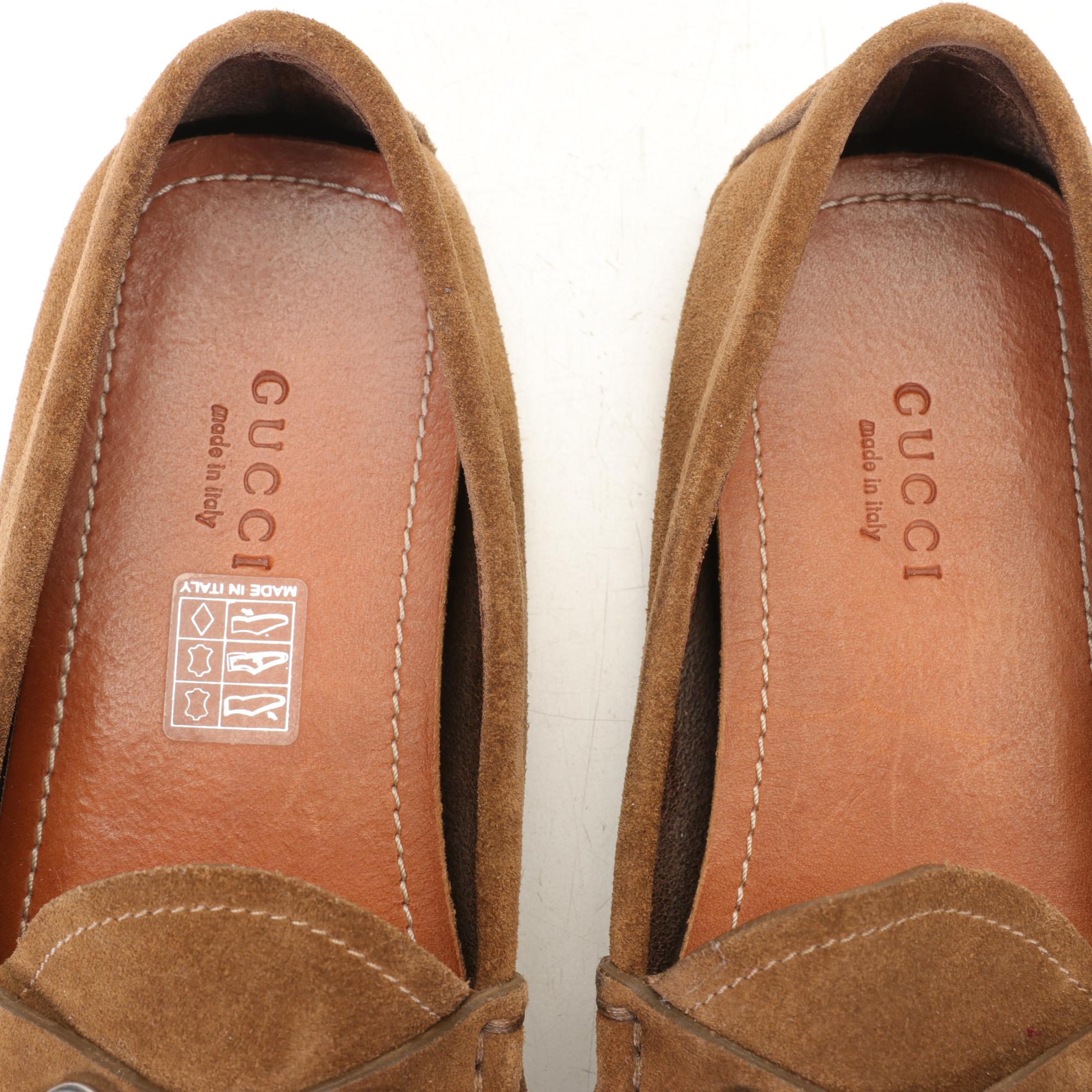 Gucci Tan Suede Horsebit Driver Loafers