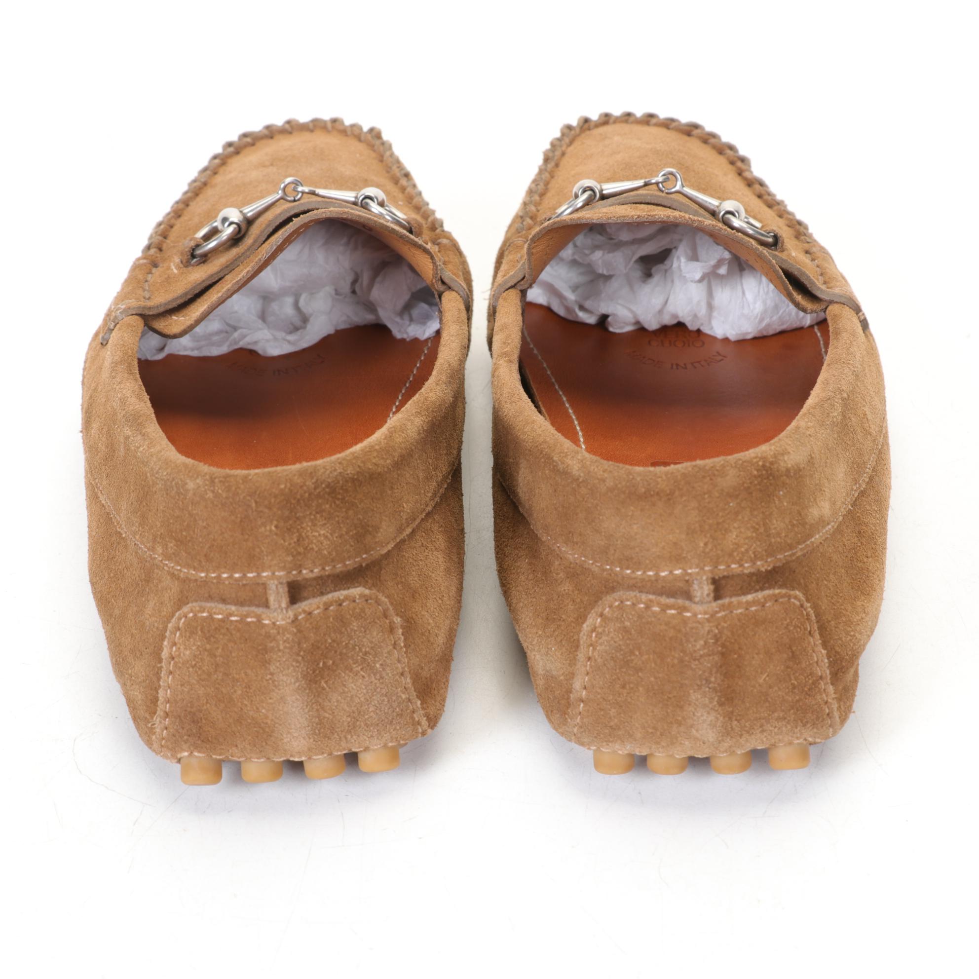 Gucci Tan Suede Horsebit Driver Loafers