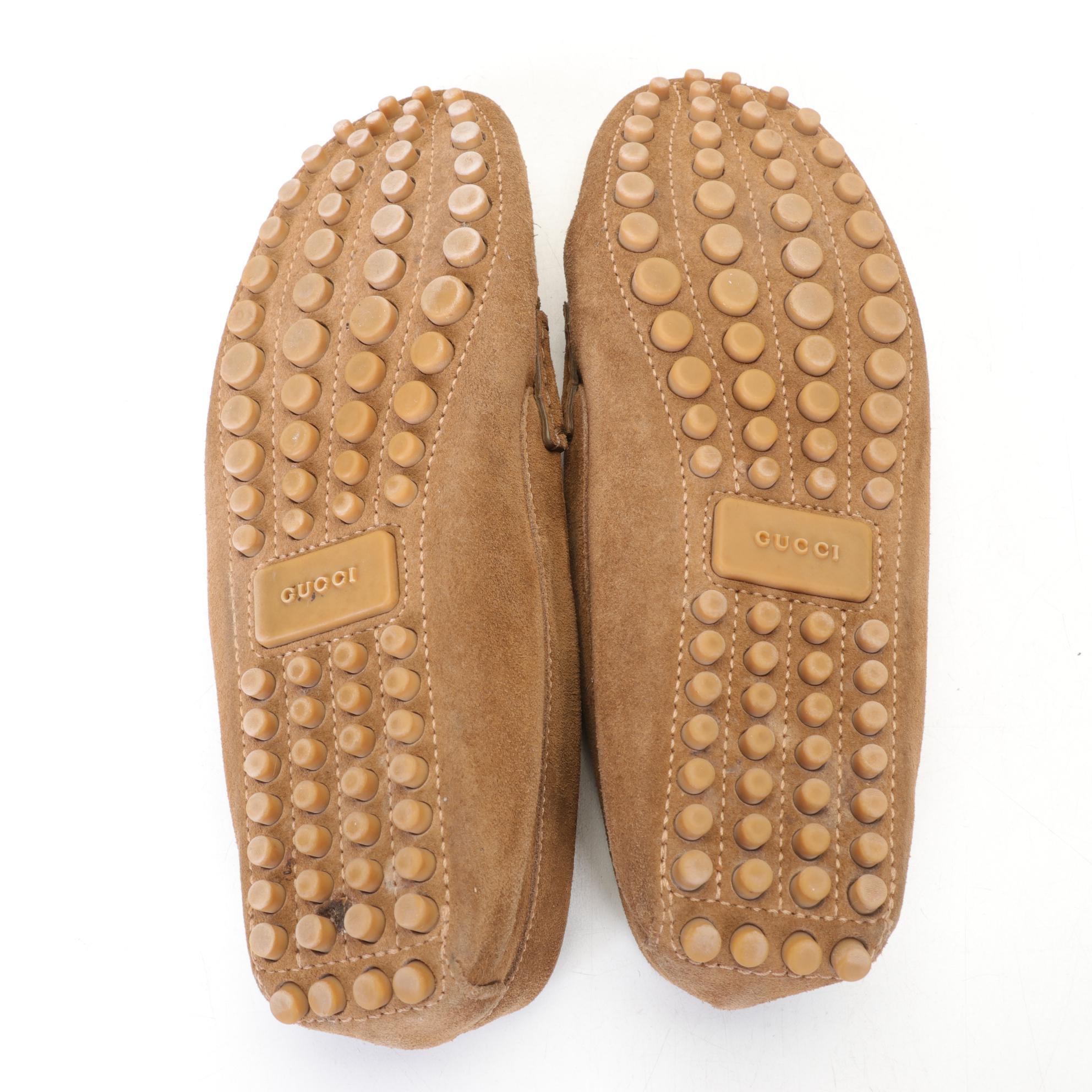 Gucci Tan Suede Horsebit Driver Loafers