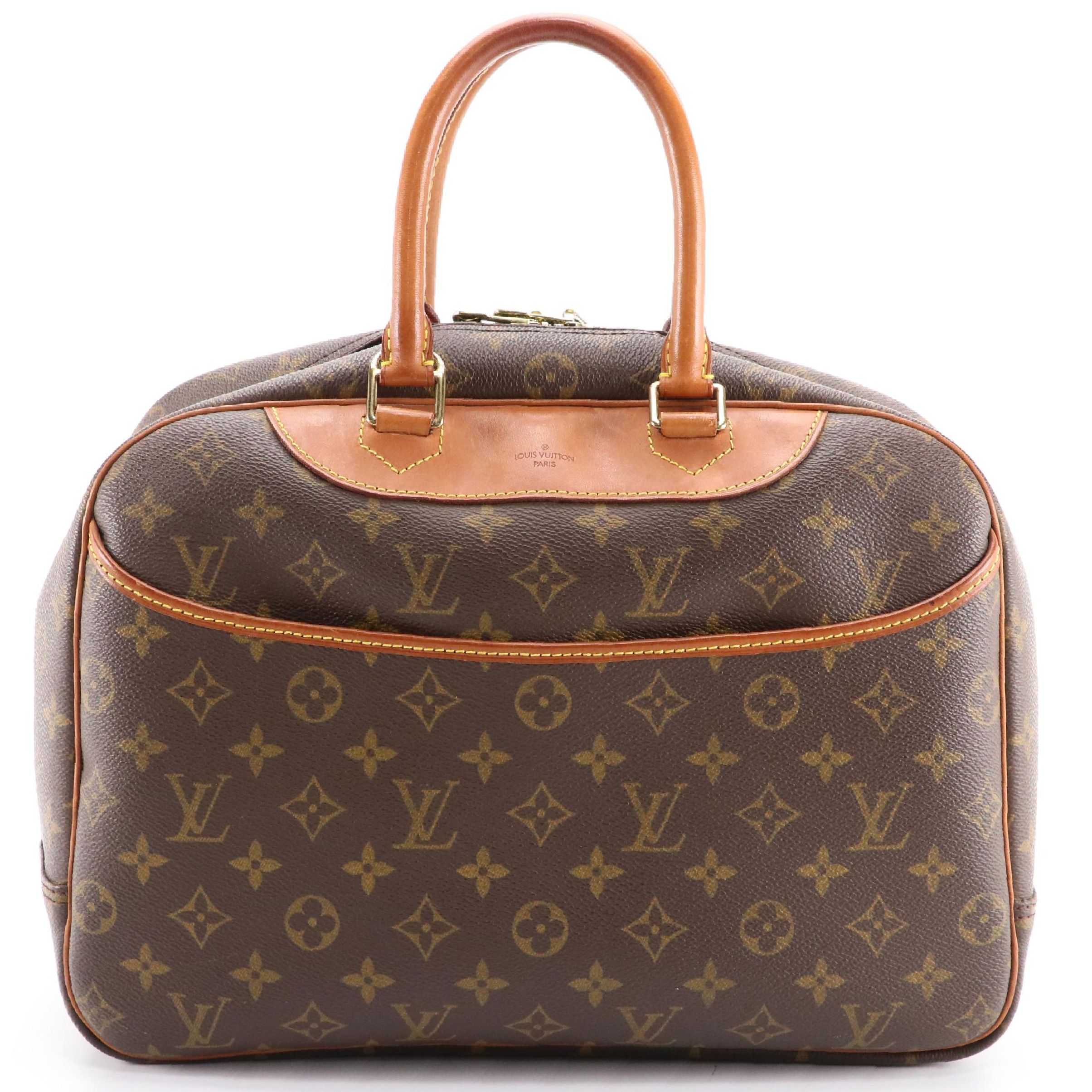 Louis Vuitton Deauville Handbag in Leather Trimmed Monogram Canvas