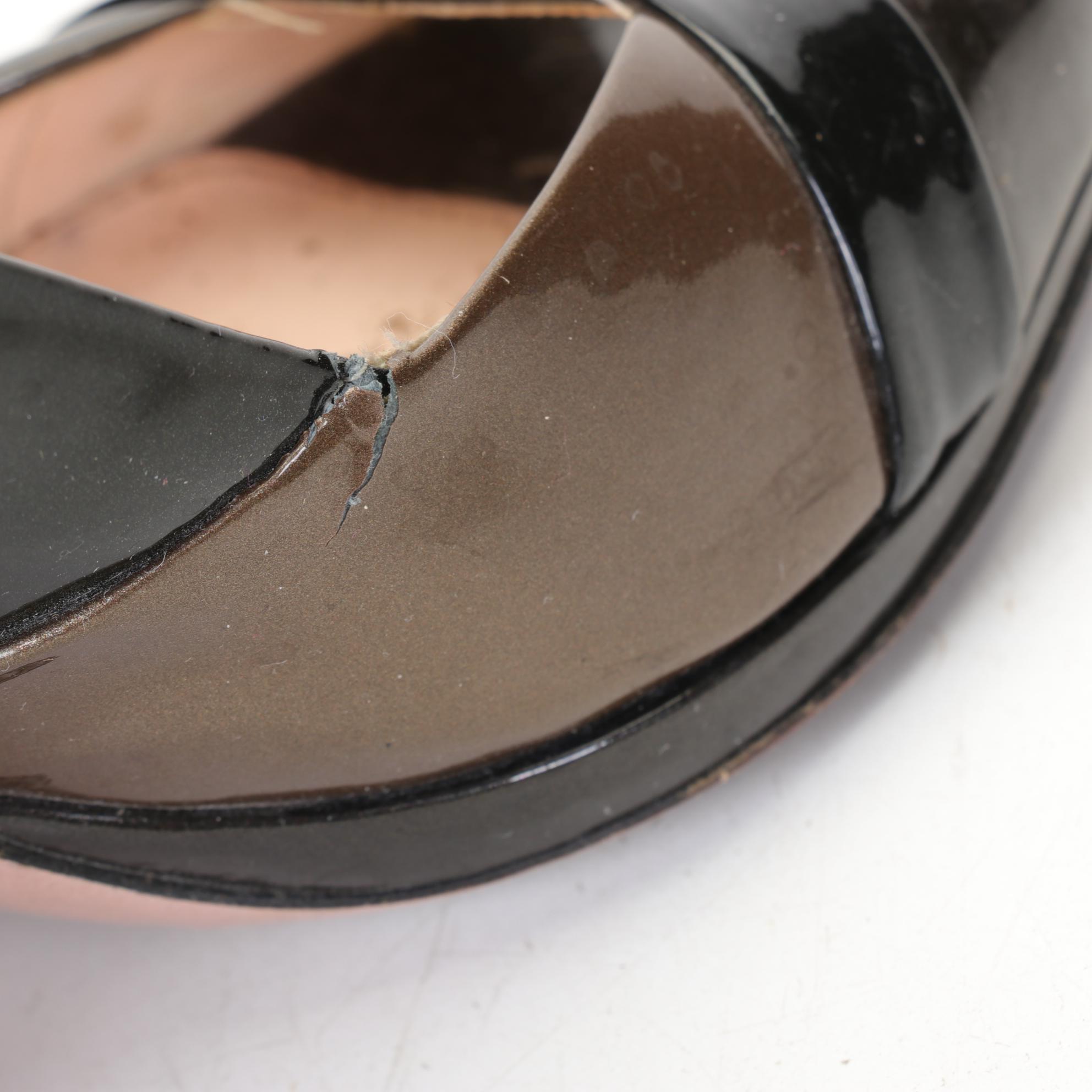 Prada Patent Leather Peep Toe Pumps In Graphite