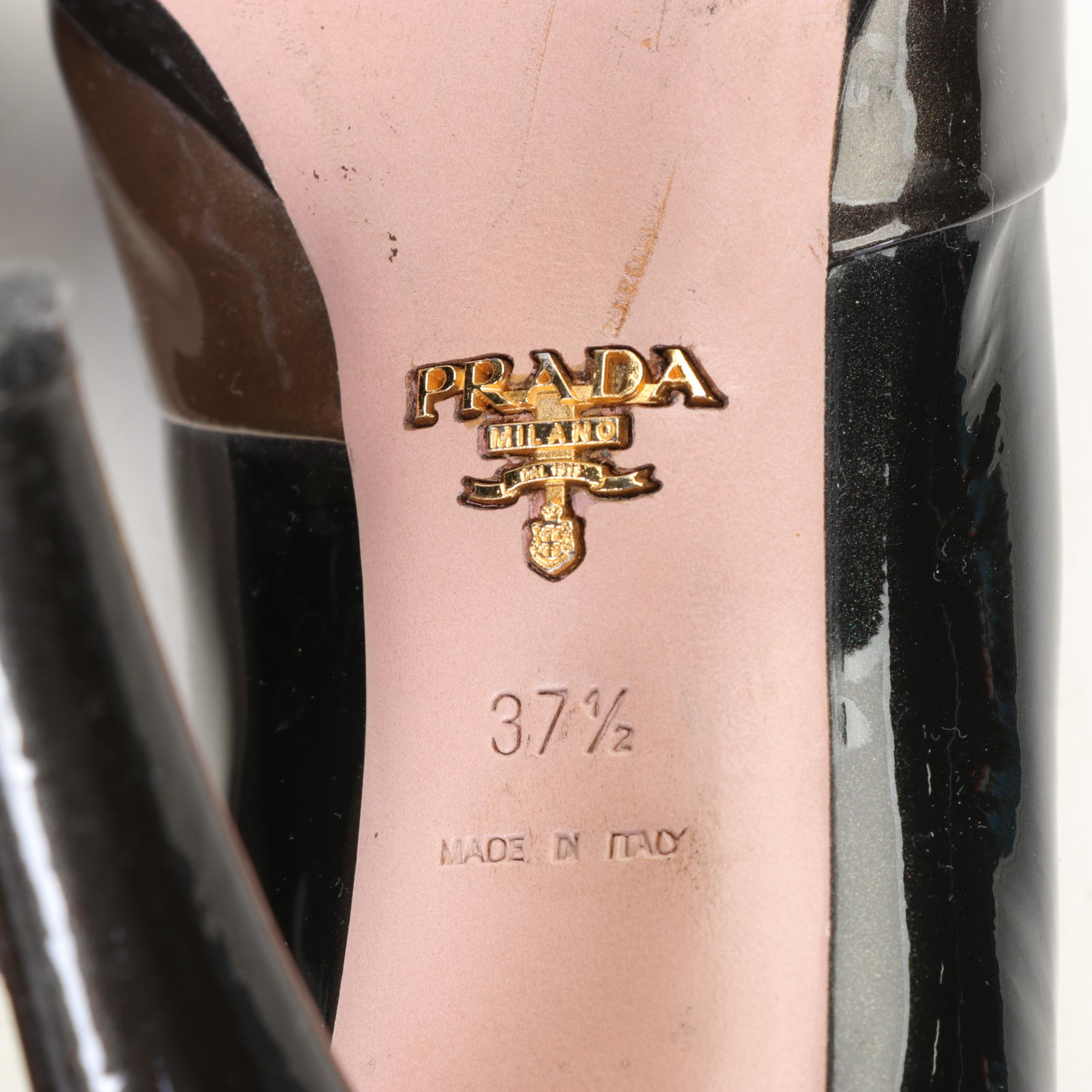 Prada Patent Leather Peep Toe Pumps In Graphite