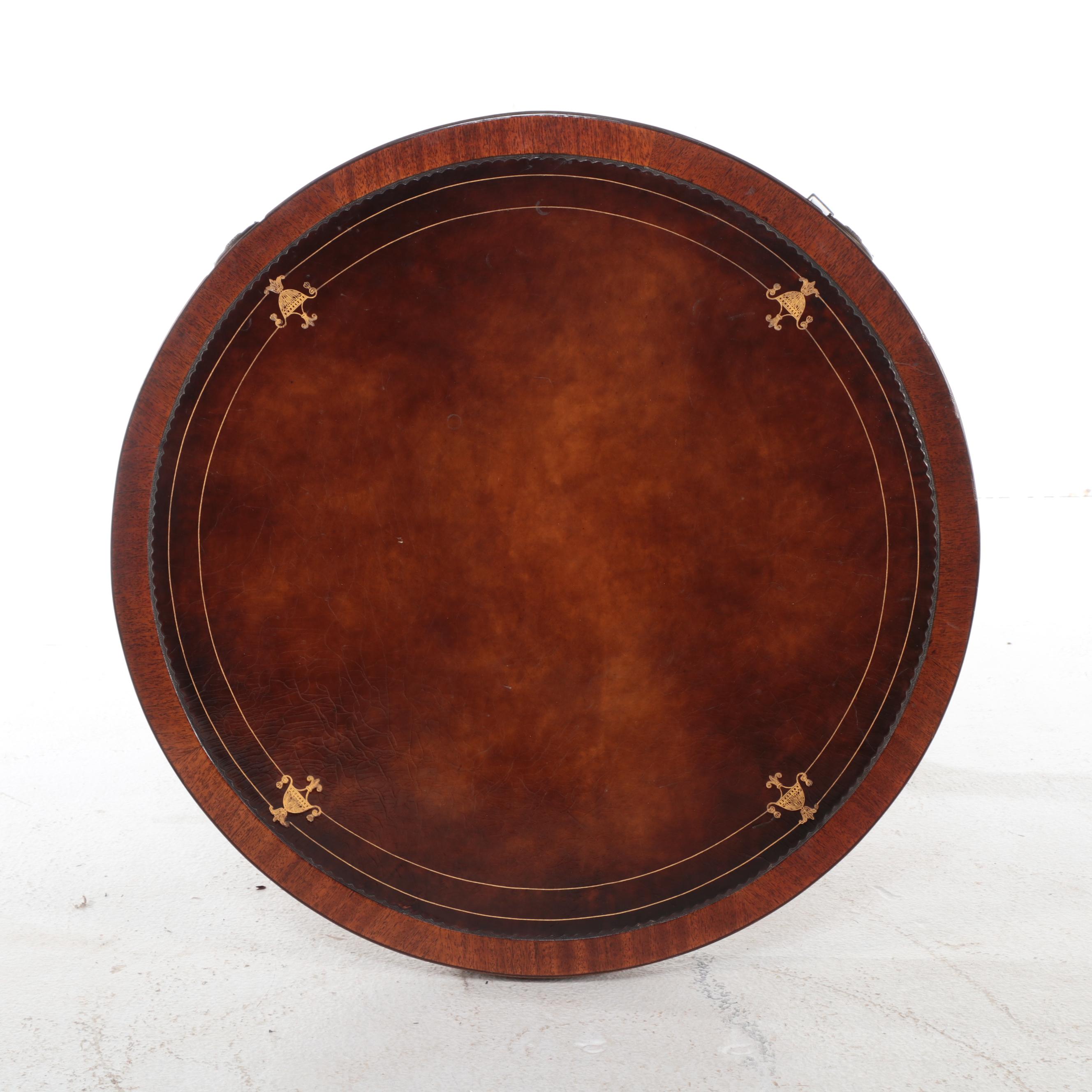 Weiman Classical Style Brass-Mounted Mahogany and Gilt-Tooled Leather Side Table