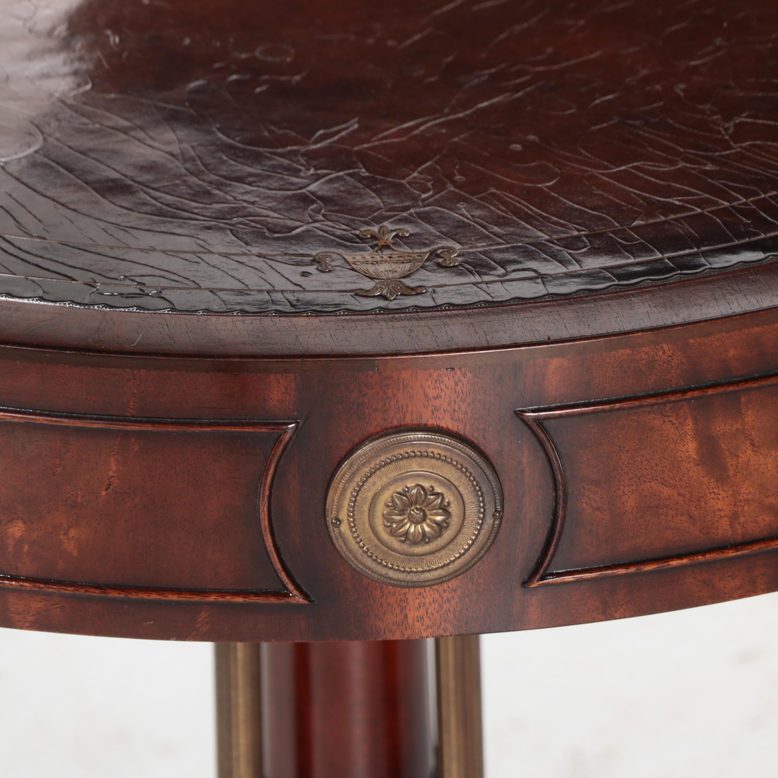 Weiman Classical Style Brass-Mounted Mahogany and Gilt-Tooled Leather Side Table