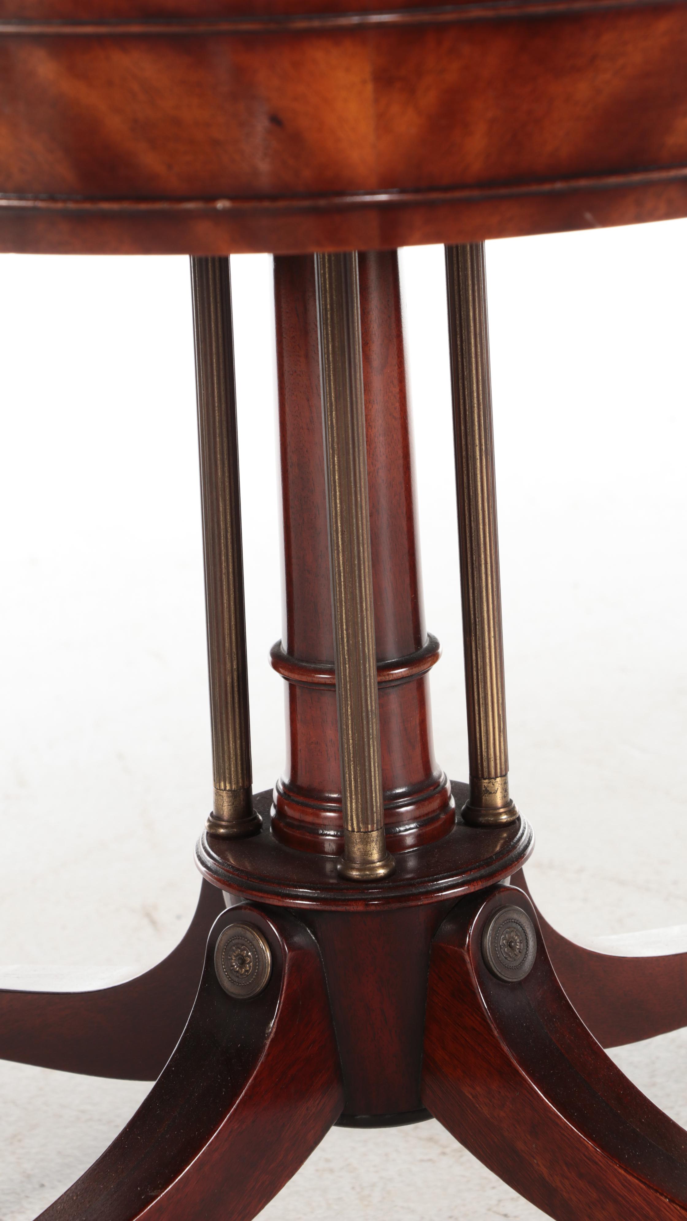 Weiman Classical Style Brass-Mounted Mahogany and Gilt-Tooled Leather Side Table