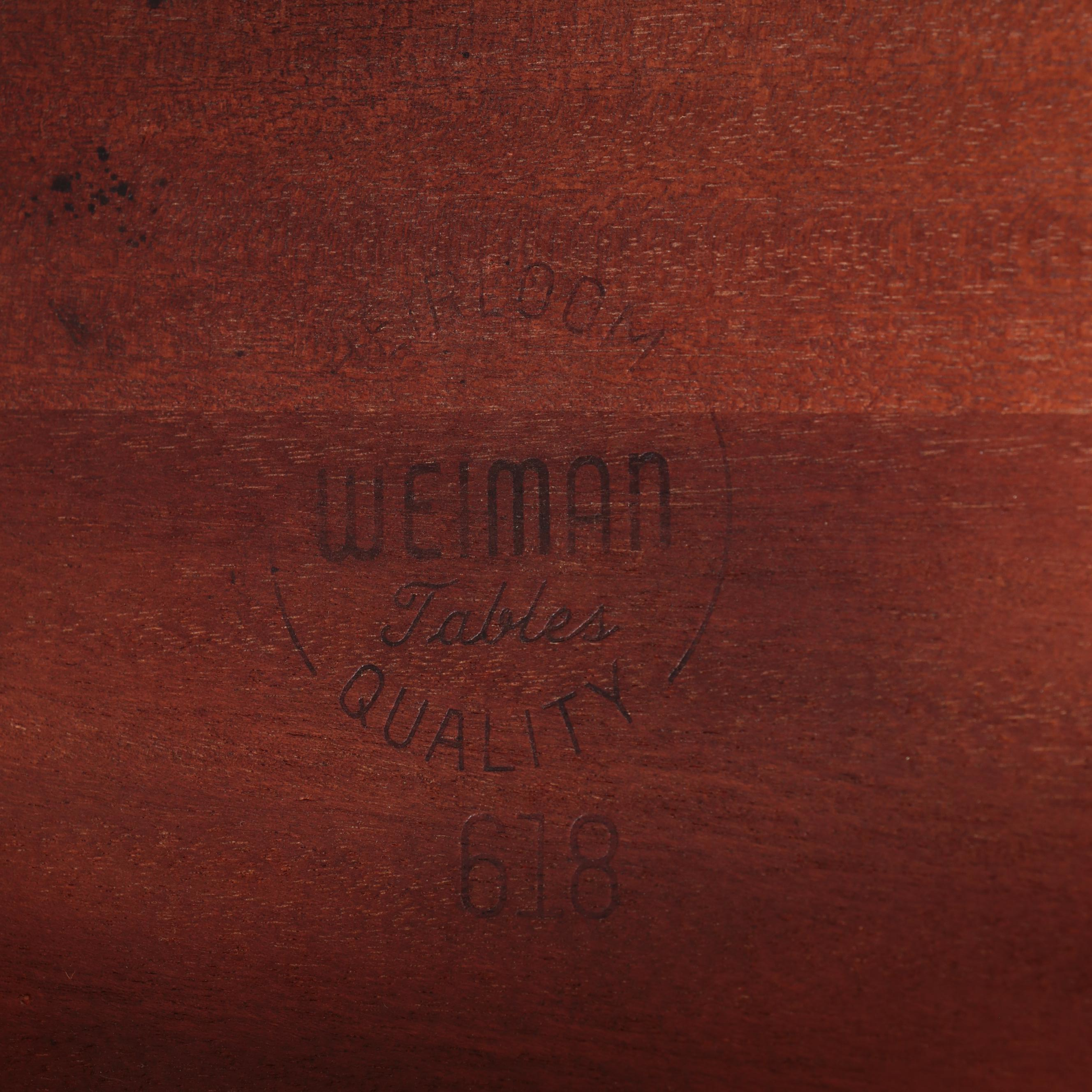 Weiman Classical Style Brass-Mounted Mahogany and Gilt-Tooled Leather Side Table