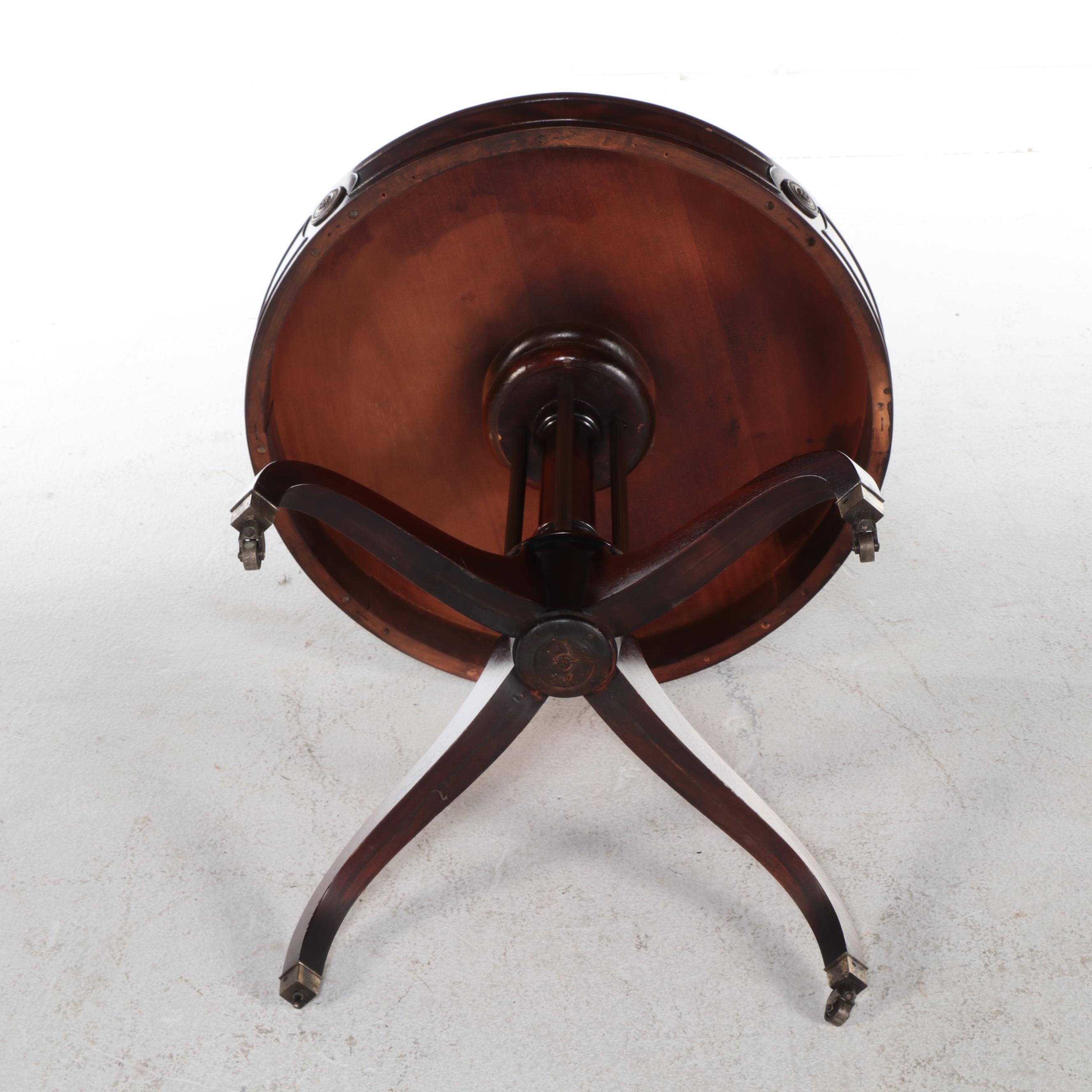 Weiman Classical Style Brass-Mounted Mahogany and Gilt-Tooled Leather Side Table