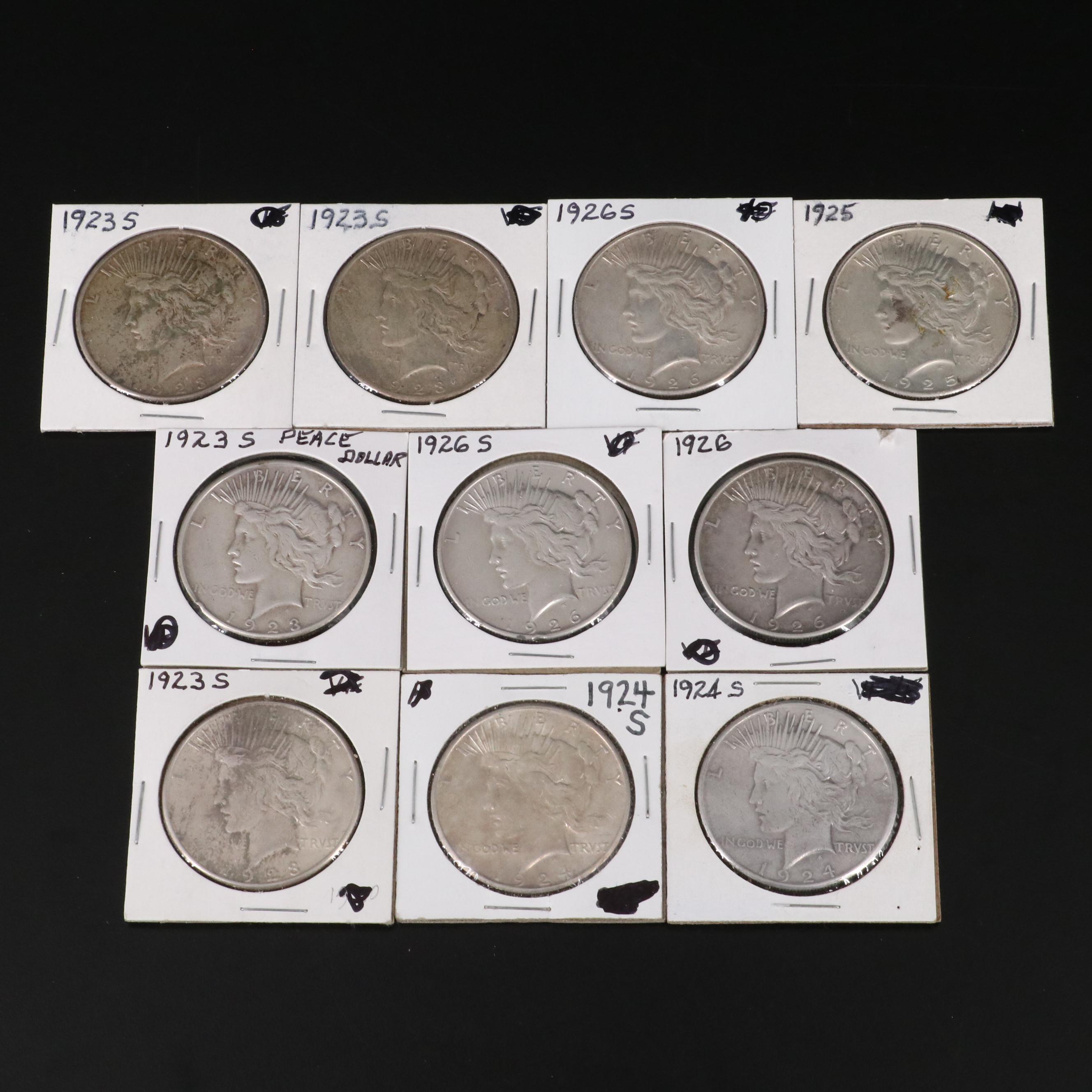 Ten Peace Silver Dollars, 1923-S to 1926-S
