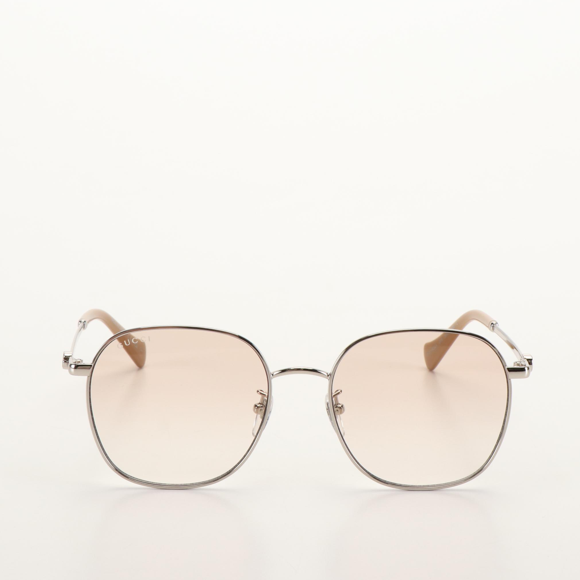 Gucci GG1142SA Gradient Lens Sunglasses with Silver Tone and Beige Frame