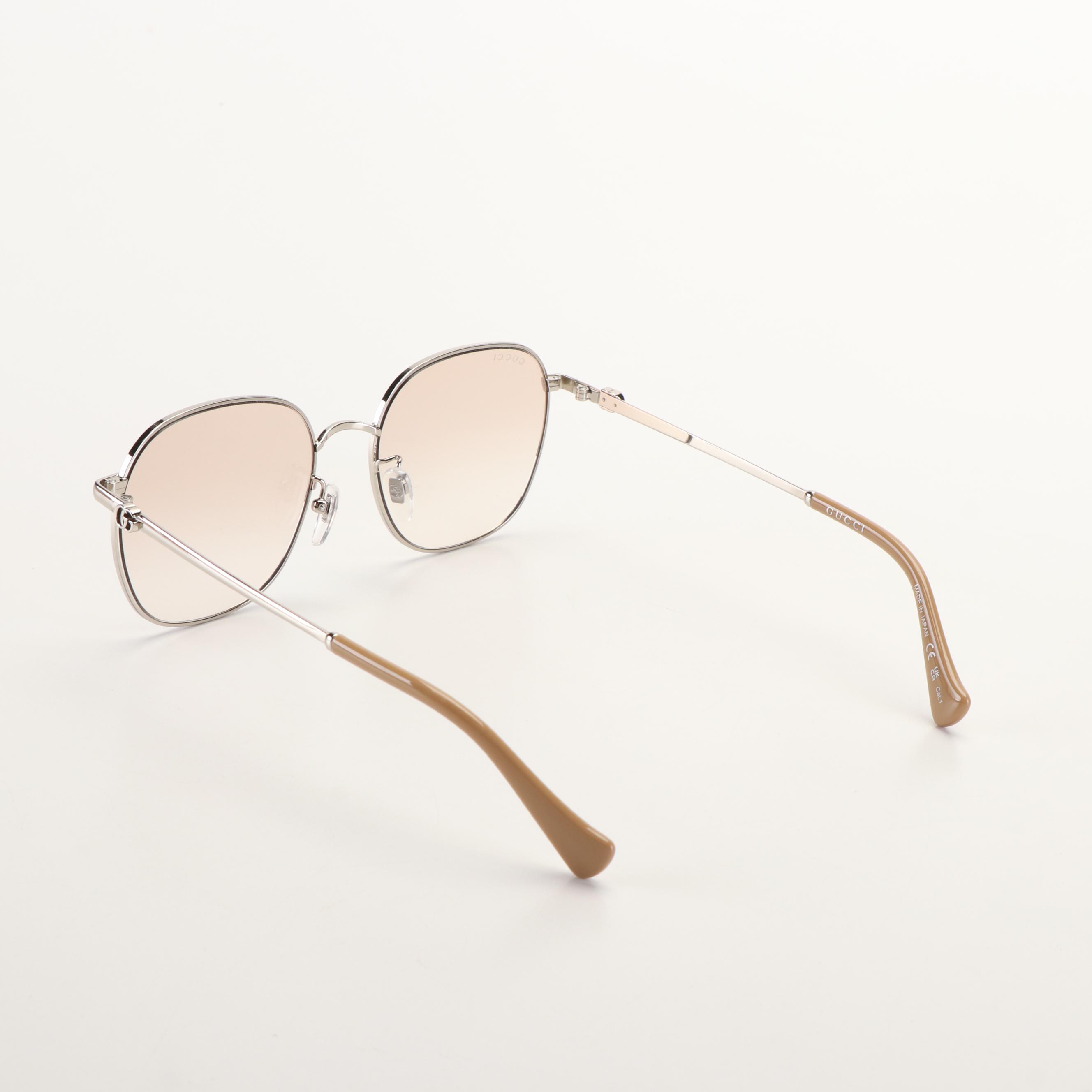 Gucci GG1142SA Gradient Lens Sunglasses with Silver Tone and Beige Frame