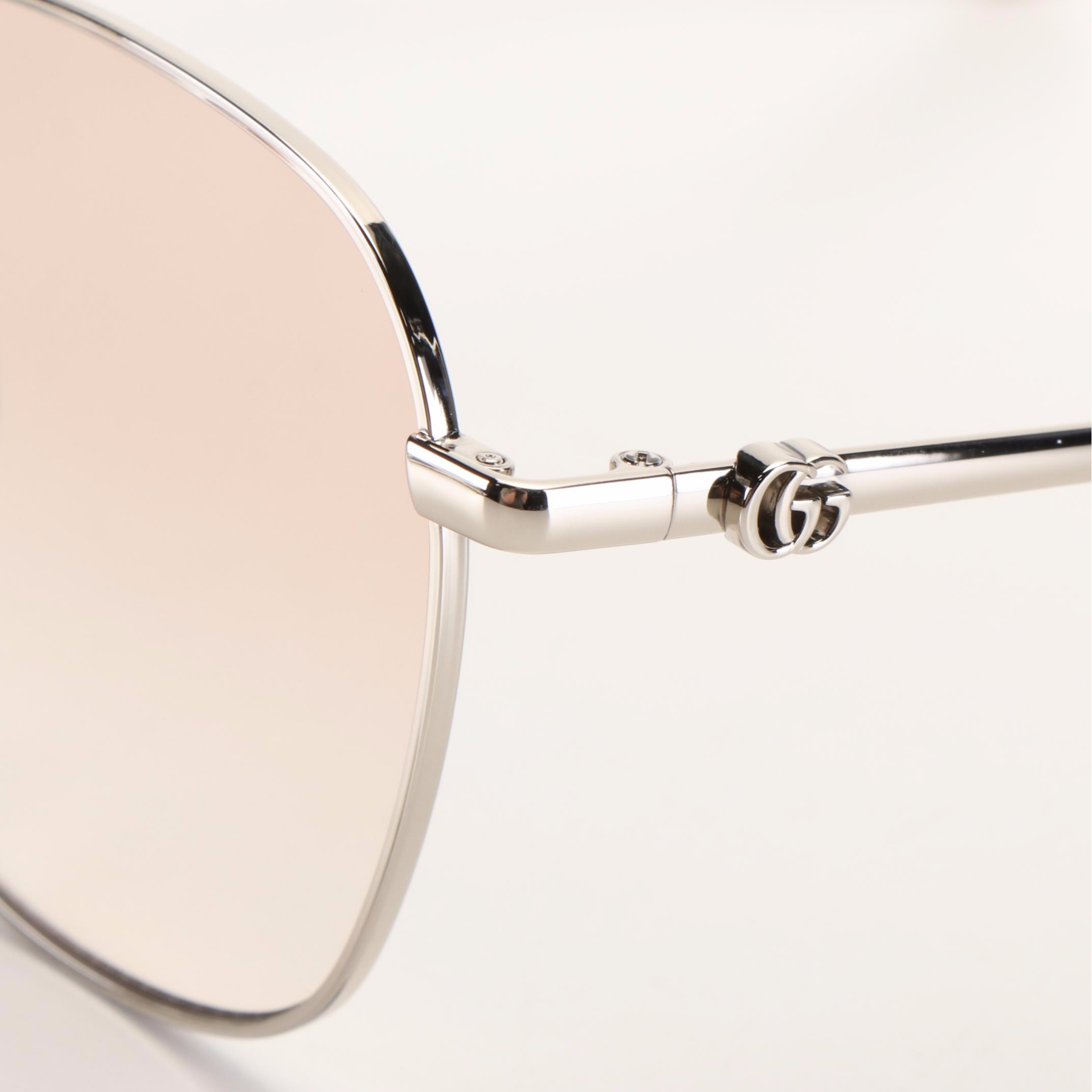 Gucci GG1142SA Gradient Lens Sunglasses with Silver Tone and Beige Frame