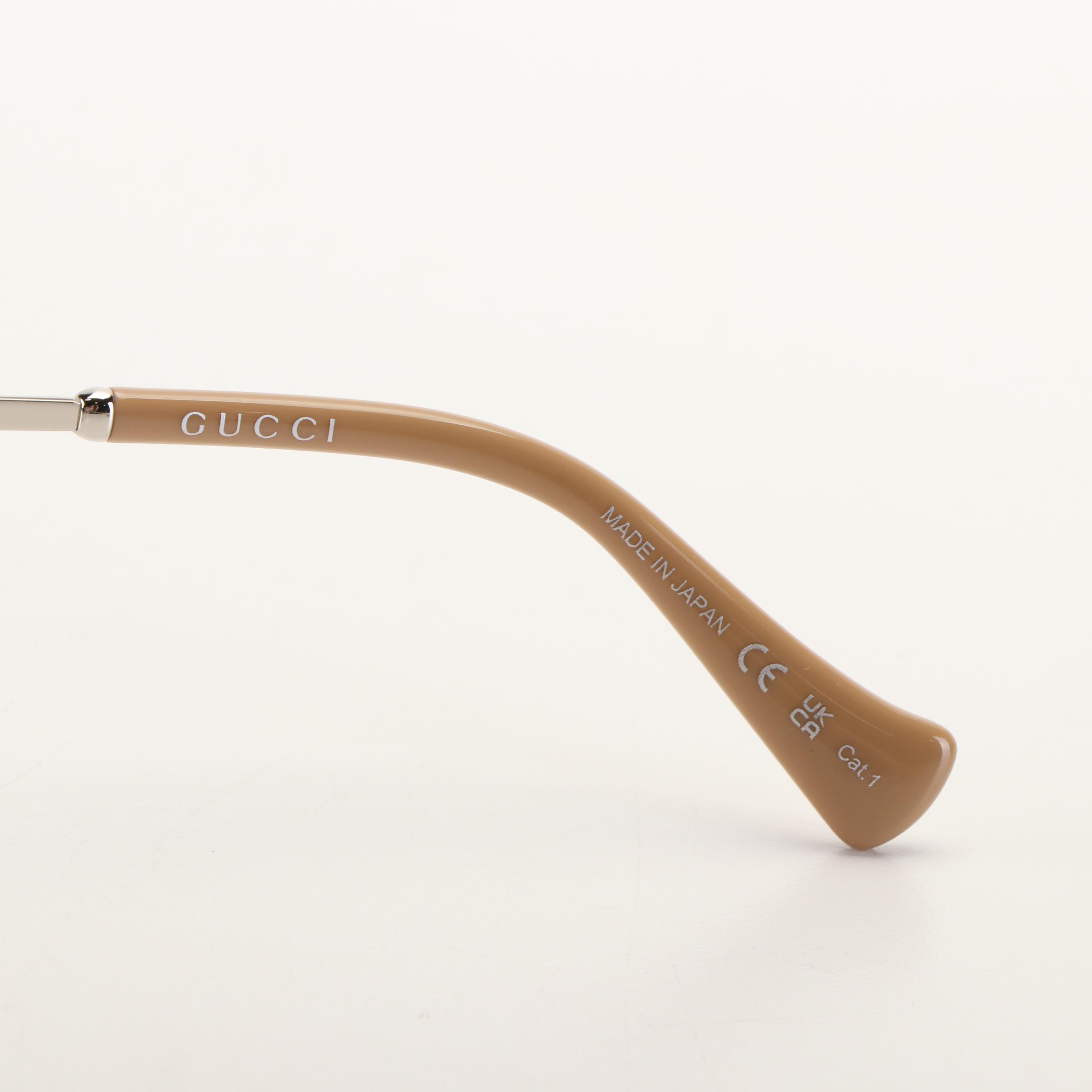 Gucci GG1142SA Gradient Lens Sunglasses with Silver Tone and Beige Frame