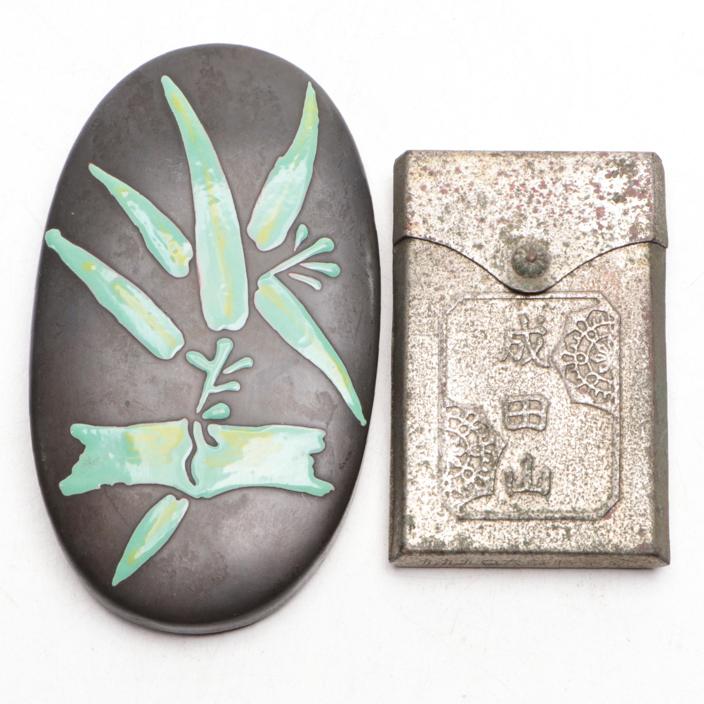 Japanese Art Deco Style Enameled Bronze and Other Silvered Metal Box