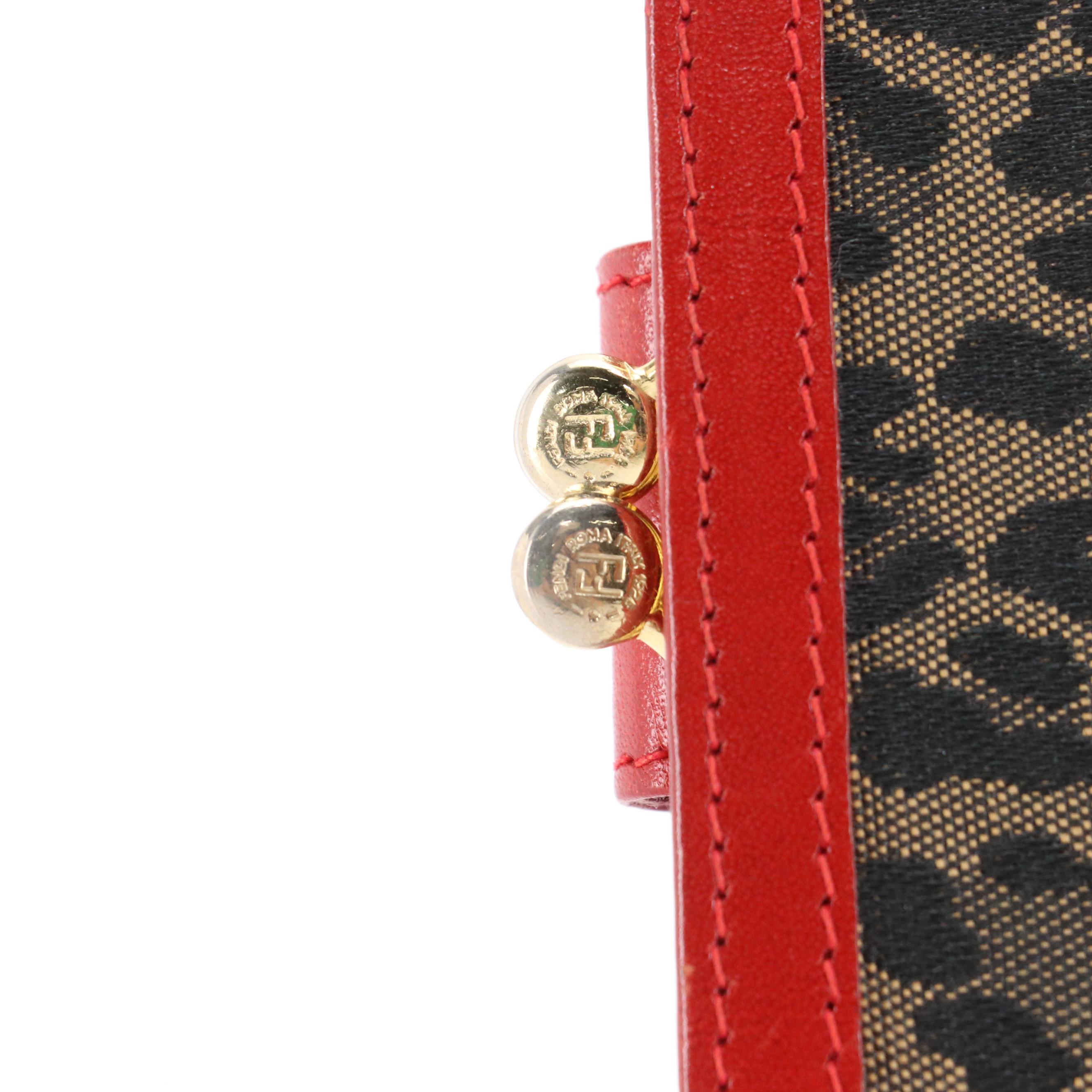 Fendi Bi-Fold Kiss Lock Wallet in Leopard Print Canvas and Red Leather