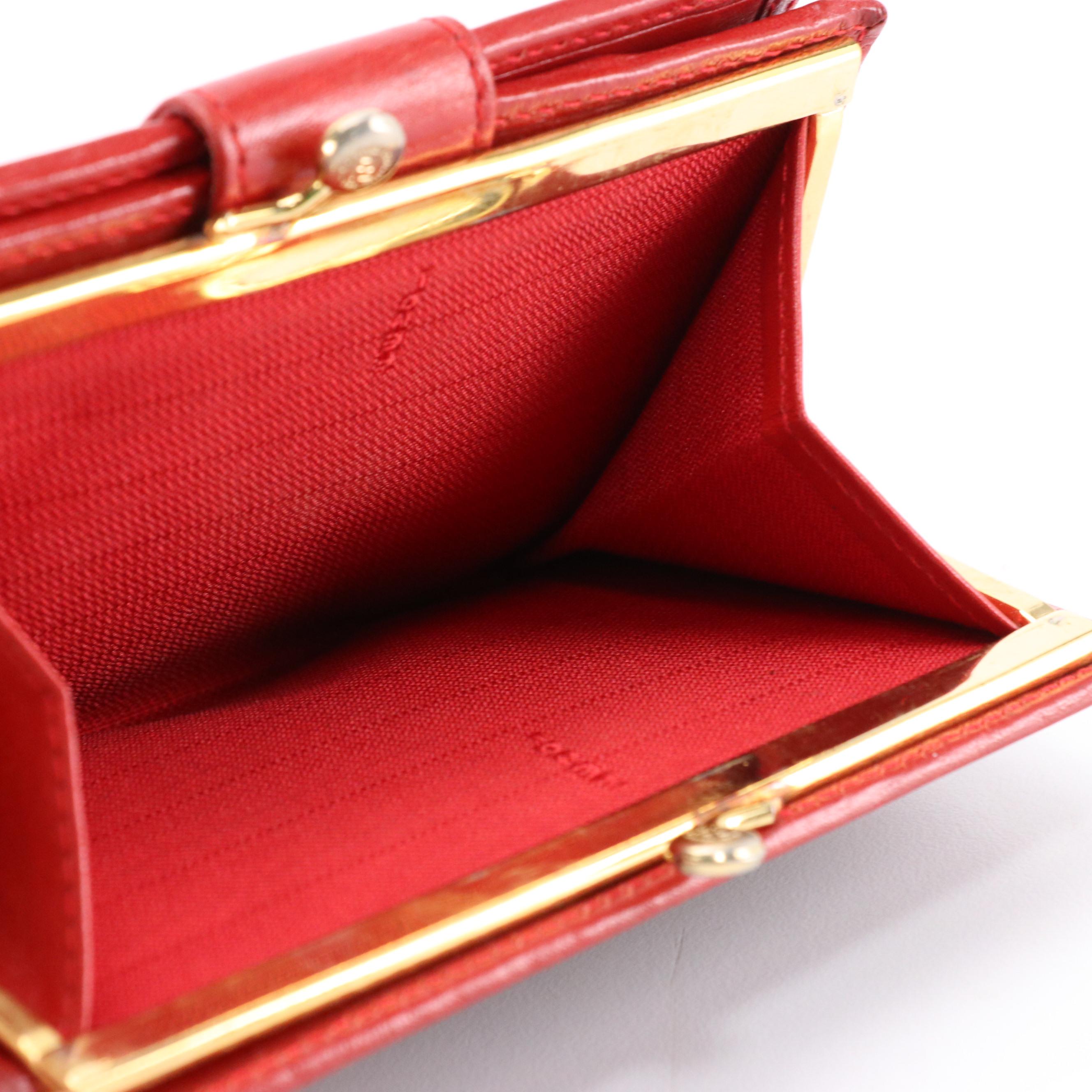 Fendi Bi-Fold Kiss Lock Wallet in Leopard Print Canvas and Red Leather