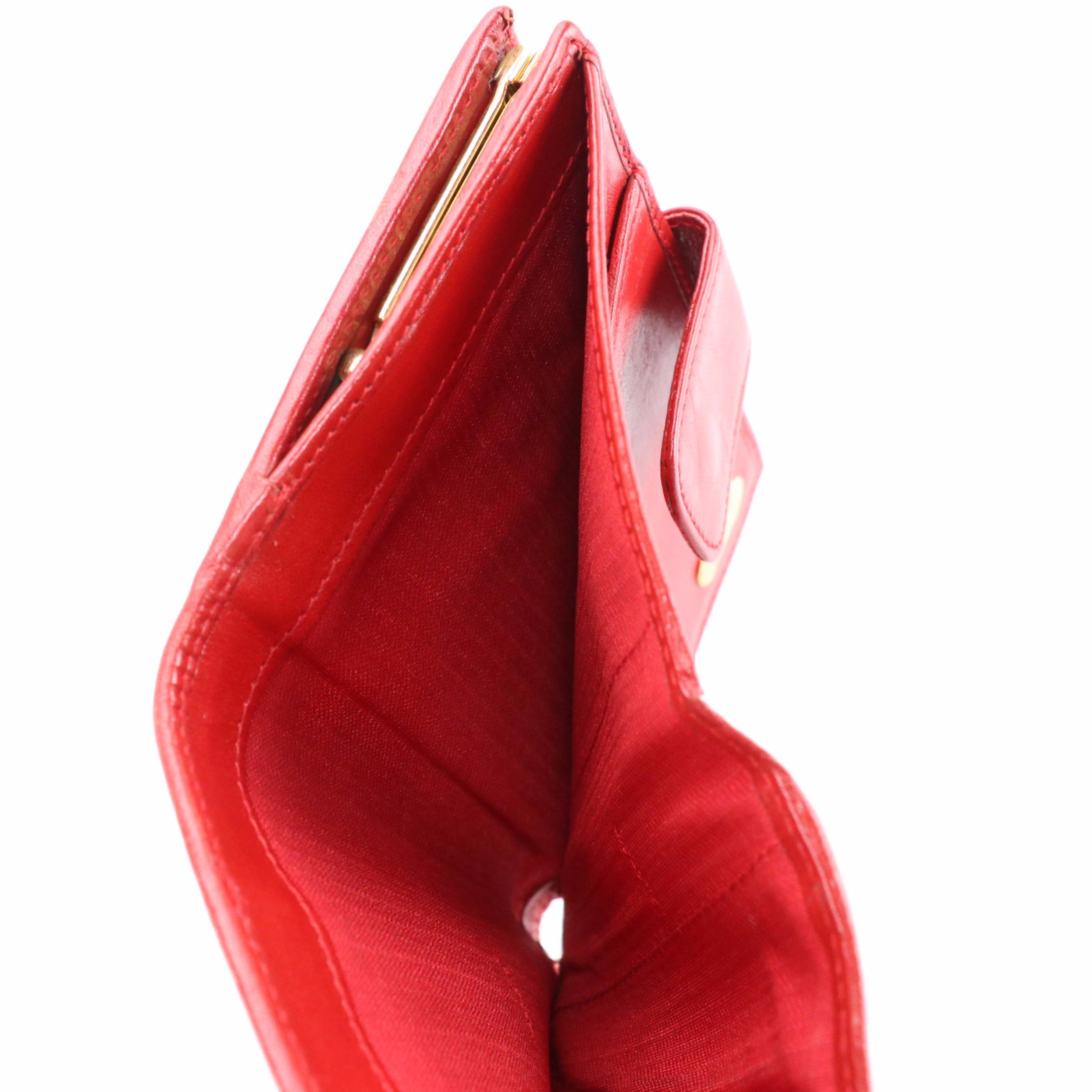 Fendi Bi-Fold Kiss Lock Wallet in Leopard Print Canvas and Red Leather