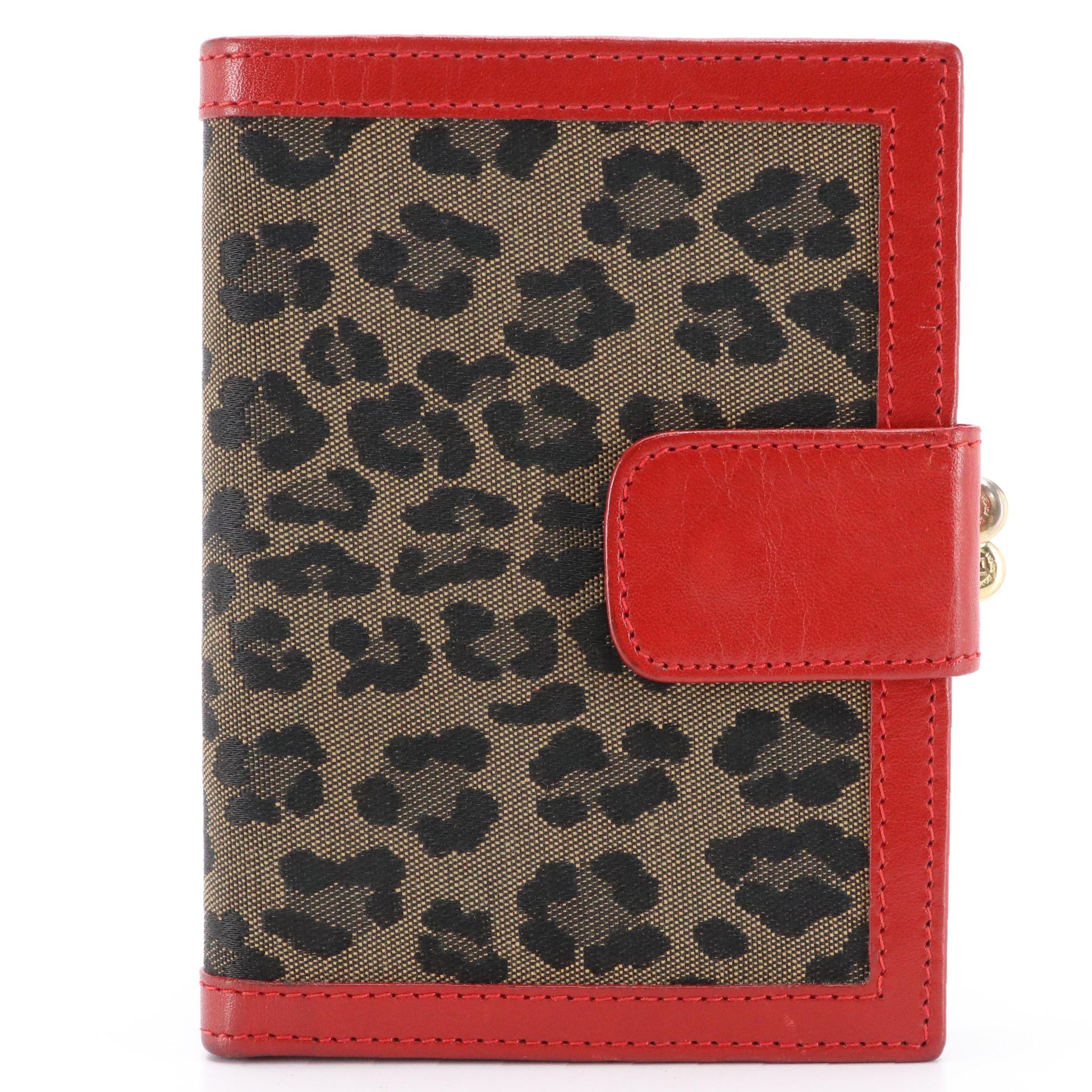 Fendi Bi-Fold Kiss Lock Wallet in Leopard Print Canvas and Red Leather