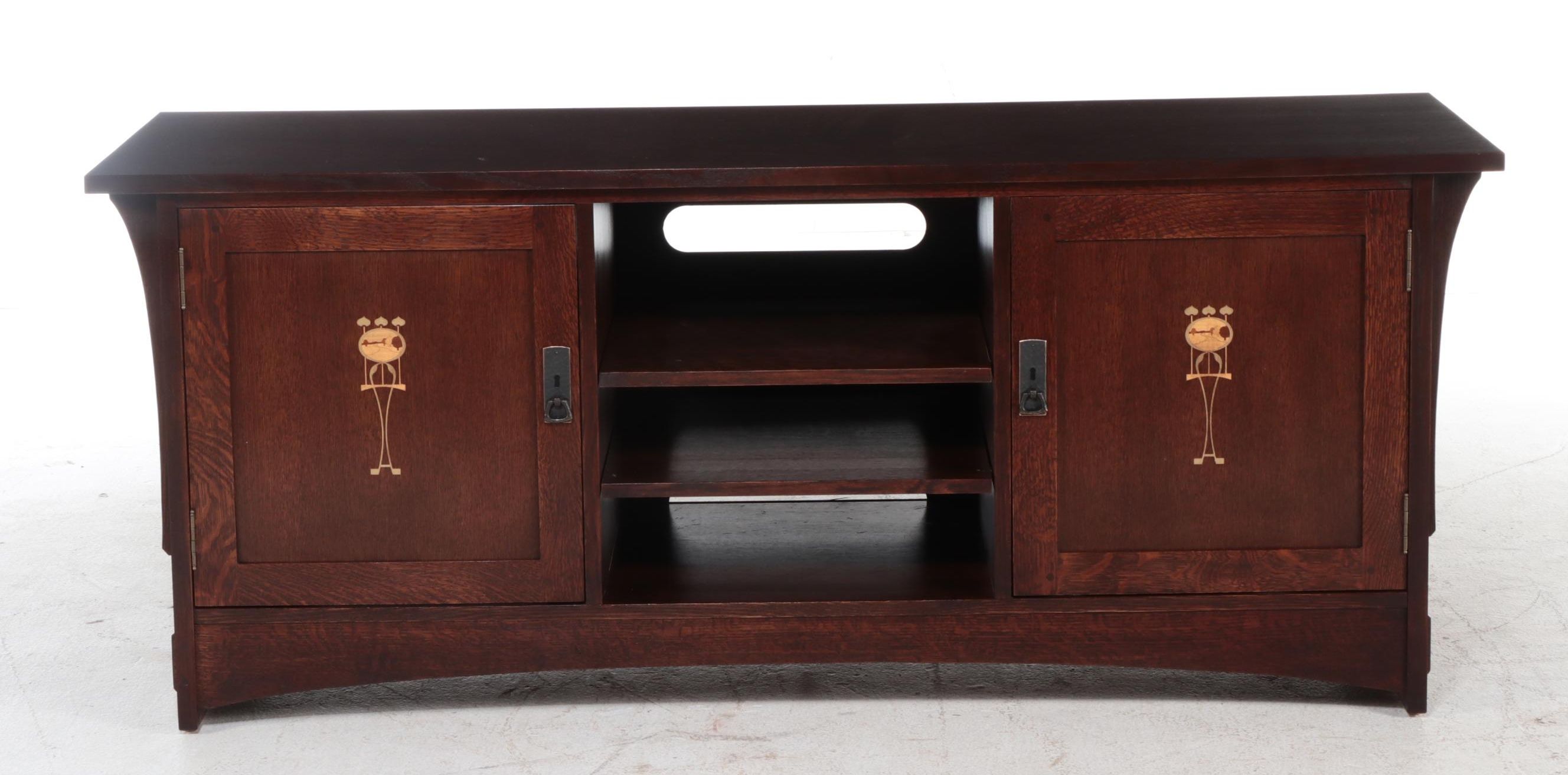Stickley "Harvey Ellis" Quartersawn Oak and Marquetry Media Console, dated 2009