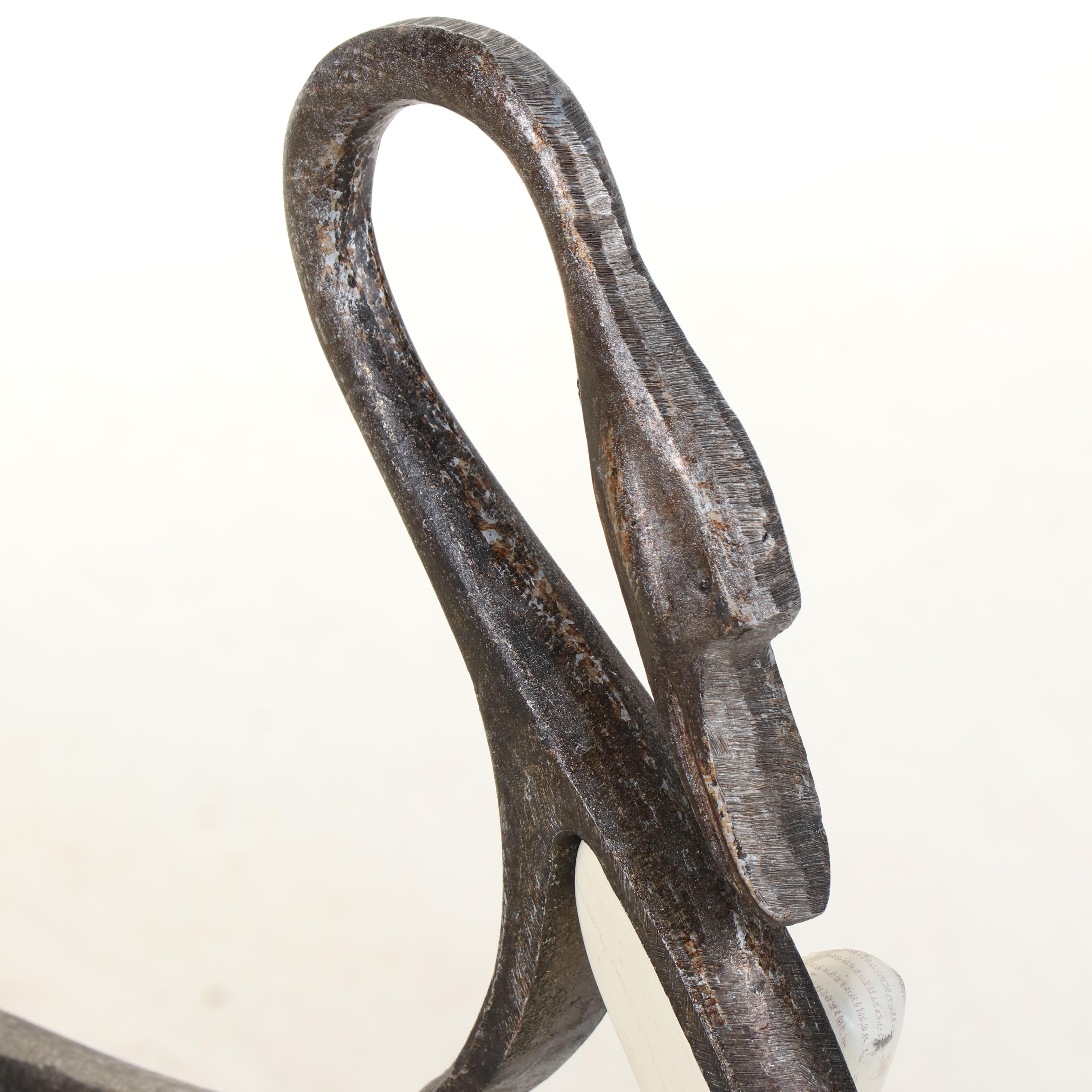 Large Iron-Mounted and Painted Oak Swan's Neck Sled/Coffee Table