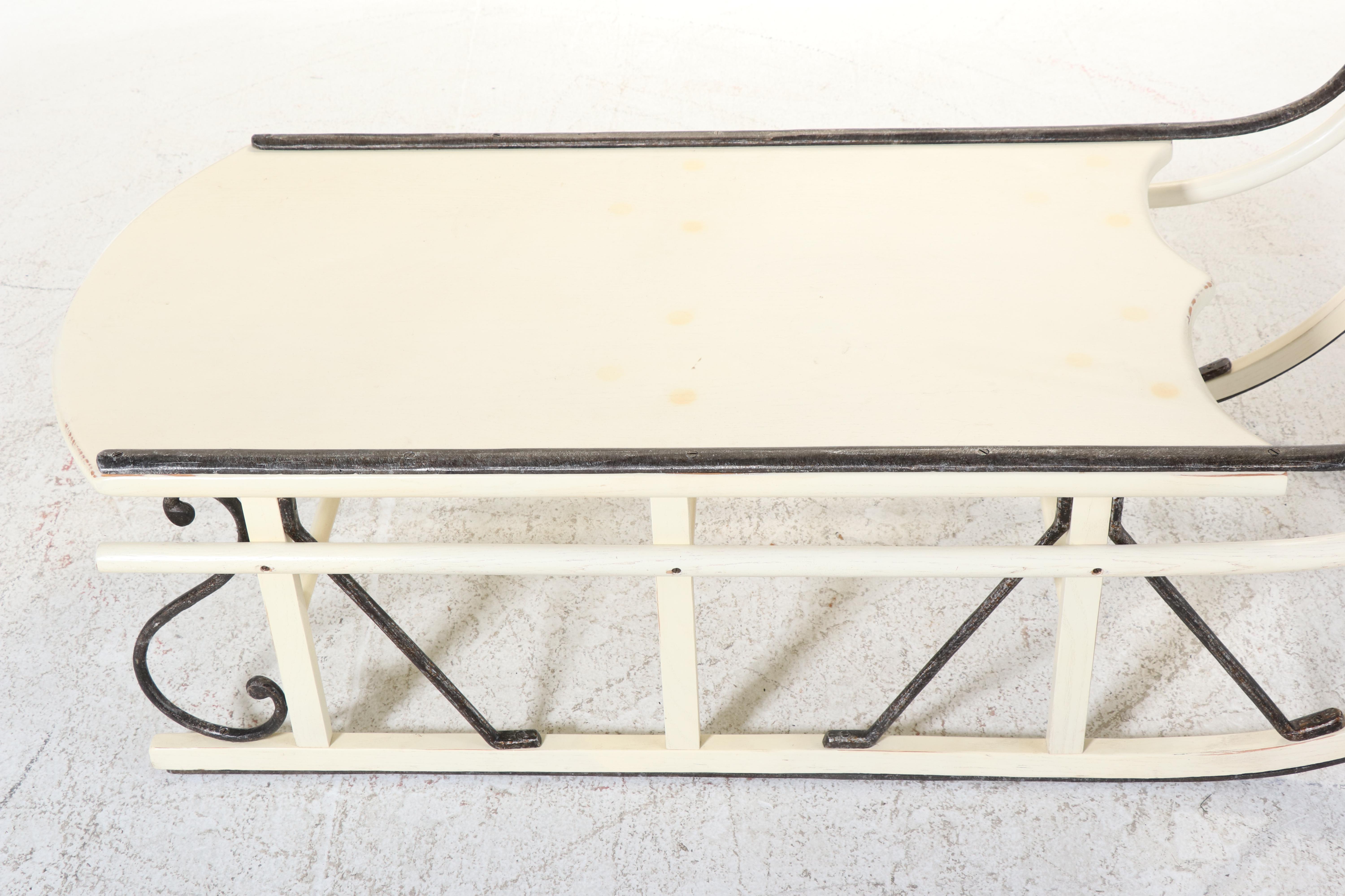 Large Iron-Mounted and Painted Oak Swan's Neck Sled/Coffee Table