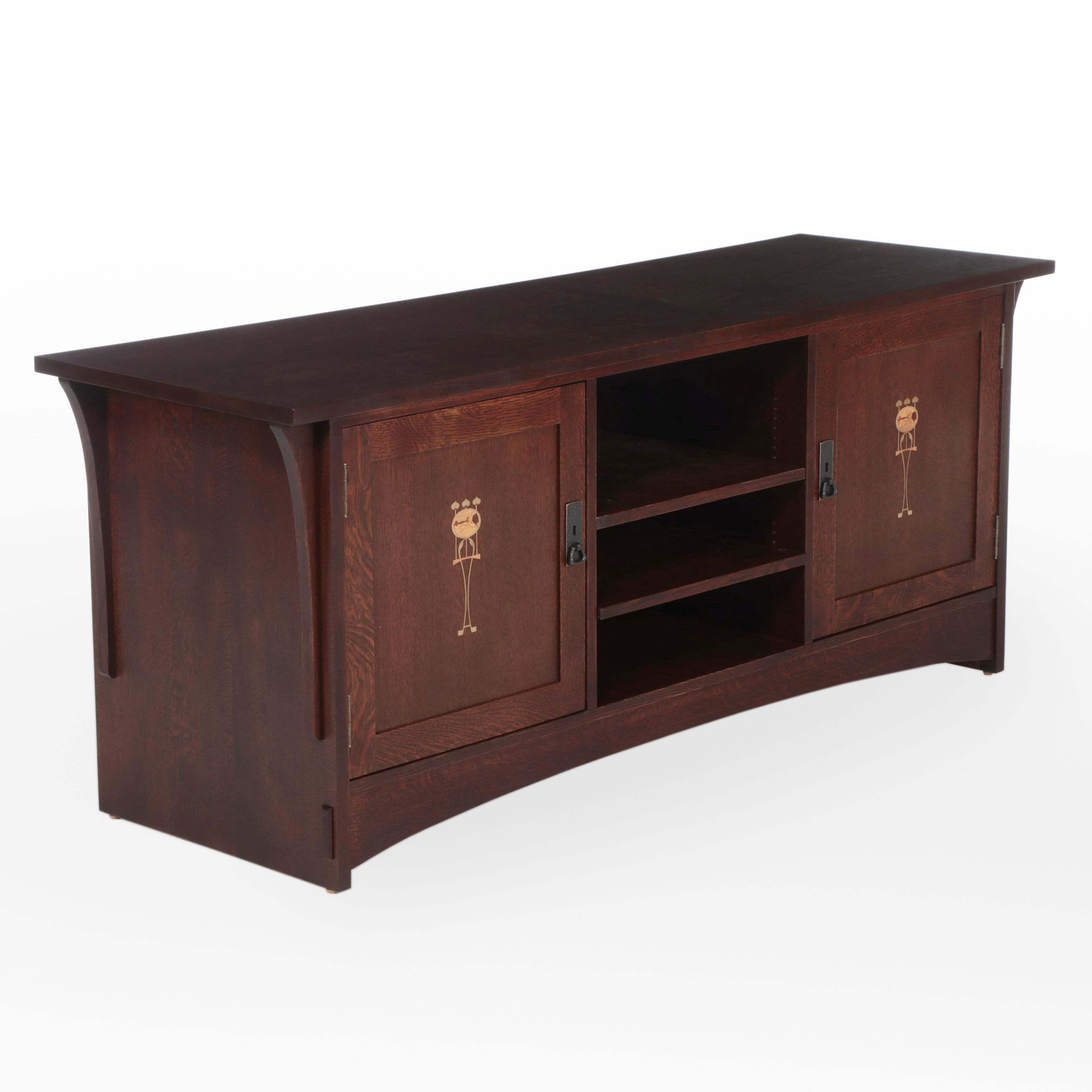 Stickley "Harvey Ellis" Quartersawn Oak and Marquetry Media Console, dated 2009