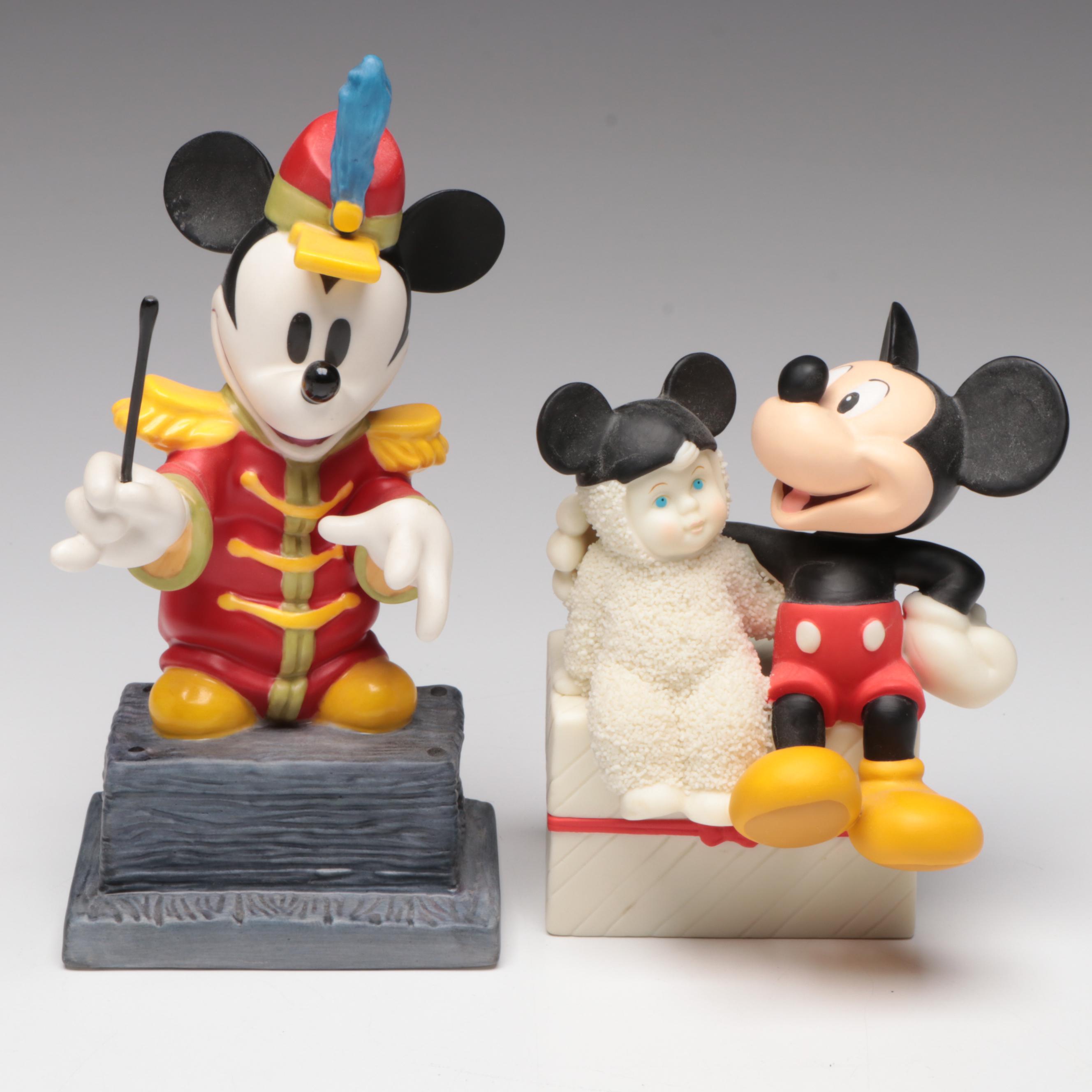 Walt Disney Classics "Mickey's 70th Birthday" and Dept. 56 Porcelain Figurines