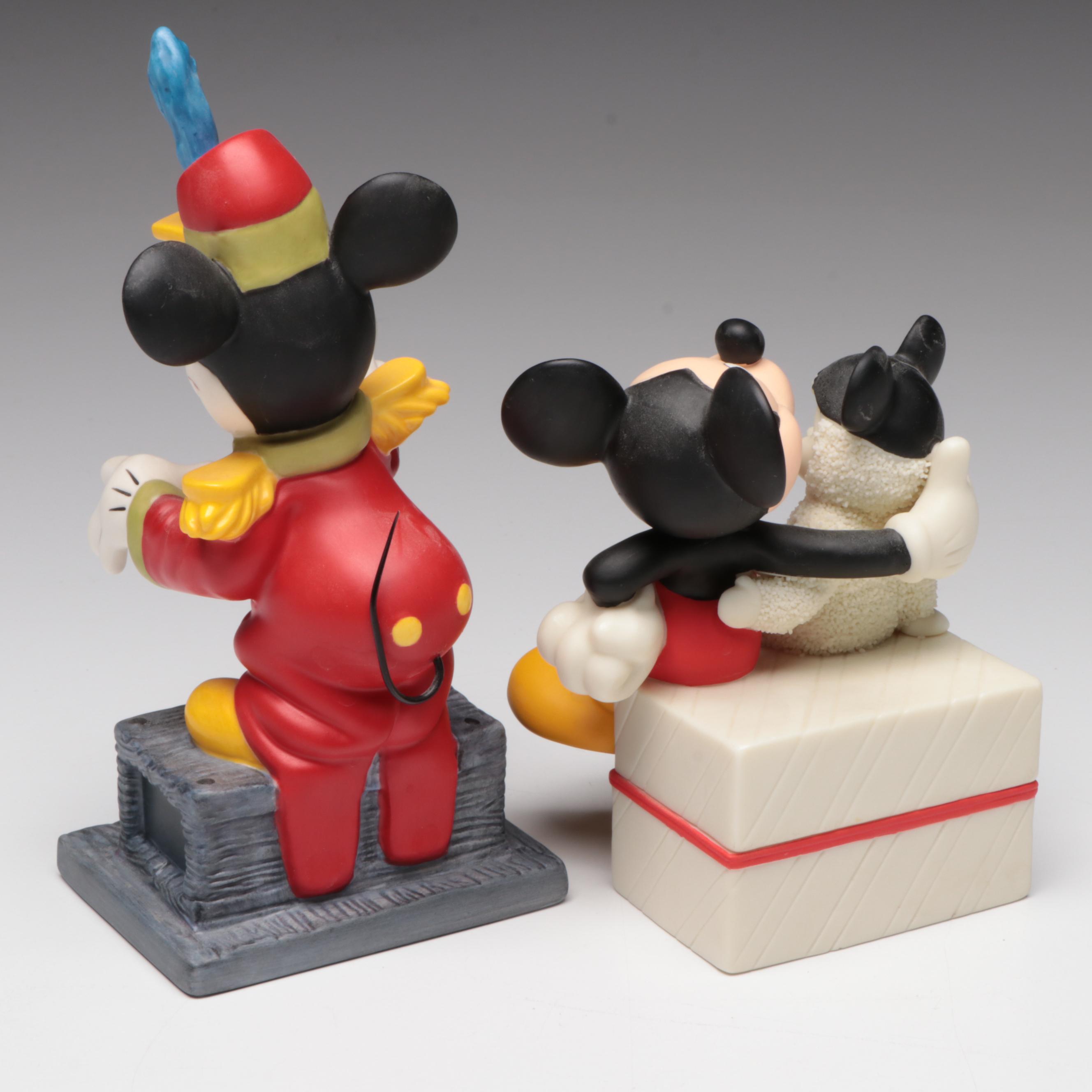 Walt Disney Classics "Mickey's 70th Birthday" and Dept. 56 Porcelain Figurines