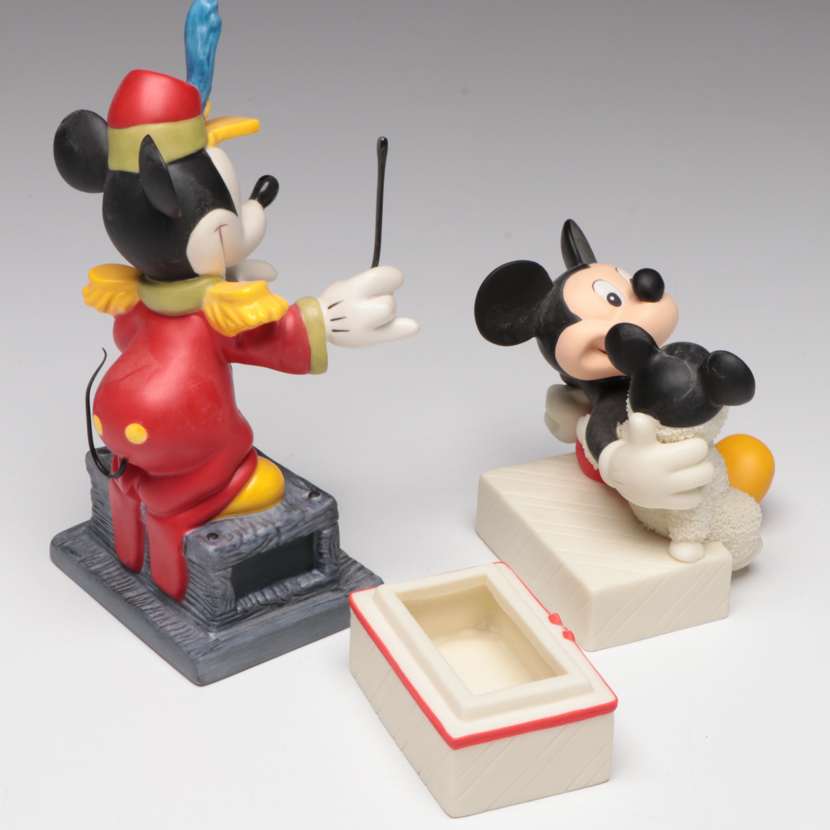 Walt Disney Classics "Mickey's 70th Birthday" and Dept. 56 Porcelain Figurines