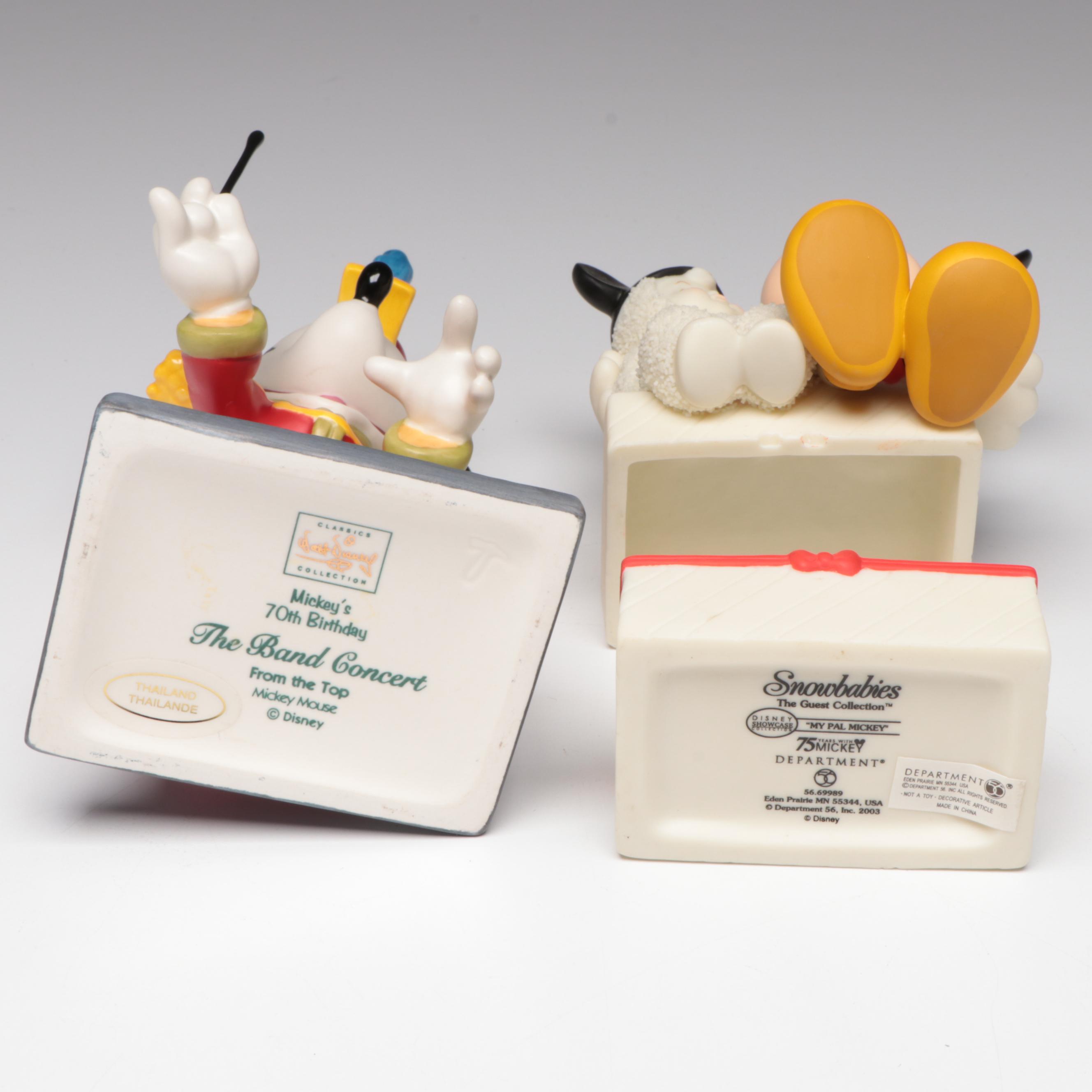Walt Disney Classics "Mickey's 70th Birthday" and Dept. 56 Porcelain Figurines