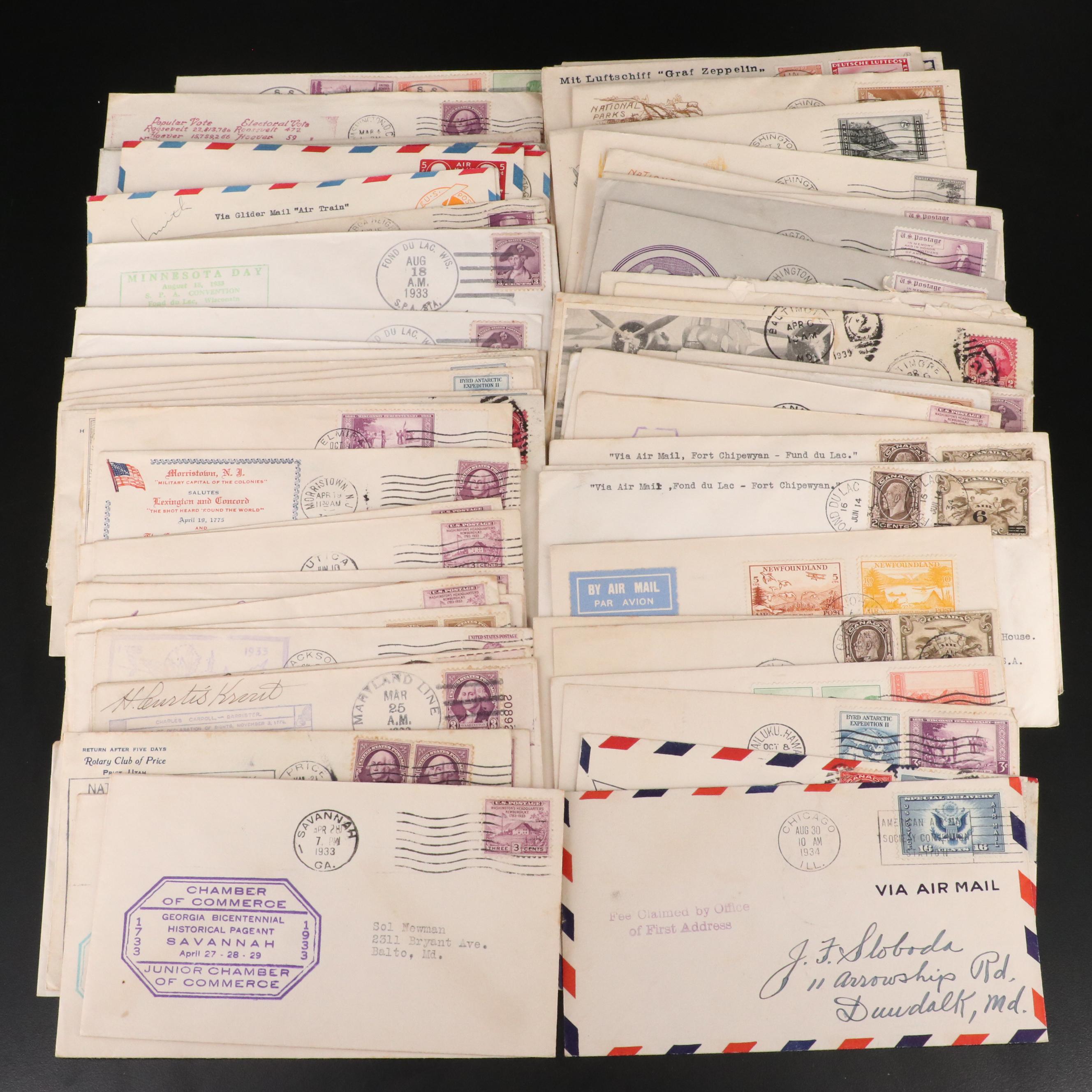 Eighty-Seven Vintage U.S. Postal Covers, 1930s and 1940s