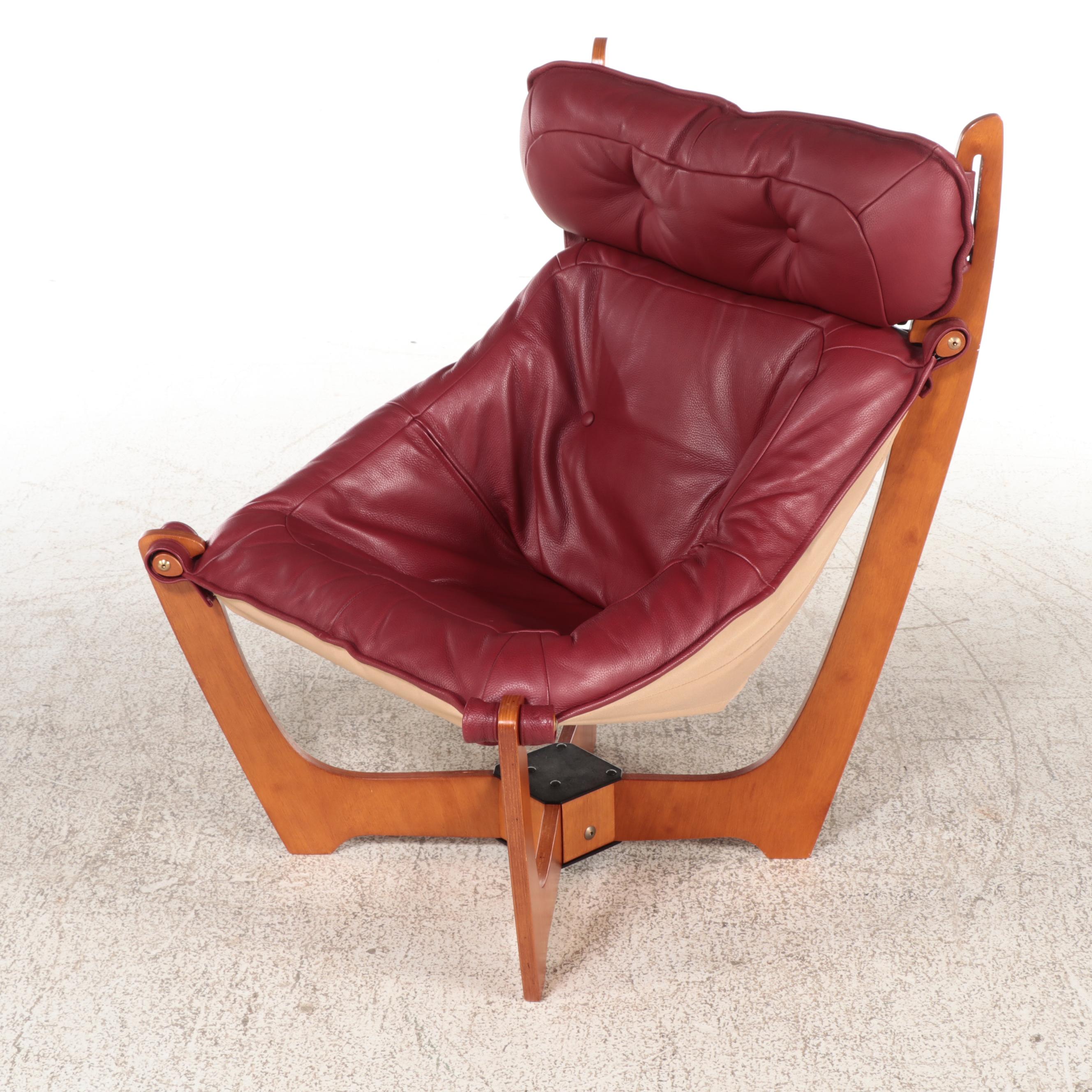 Pair of Odd Knutsen for IMG "Luna" Leather High-Back Lounge Chairs with Ottomans