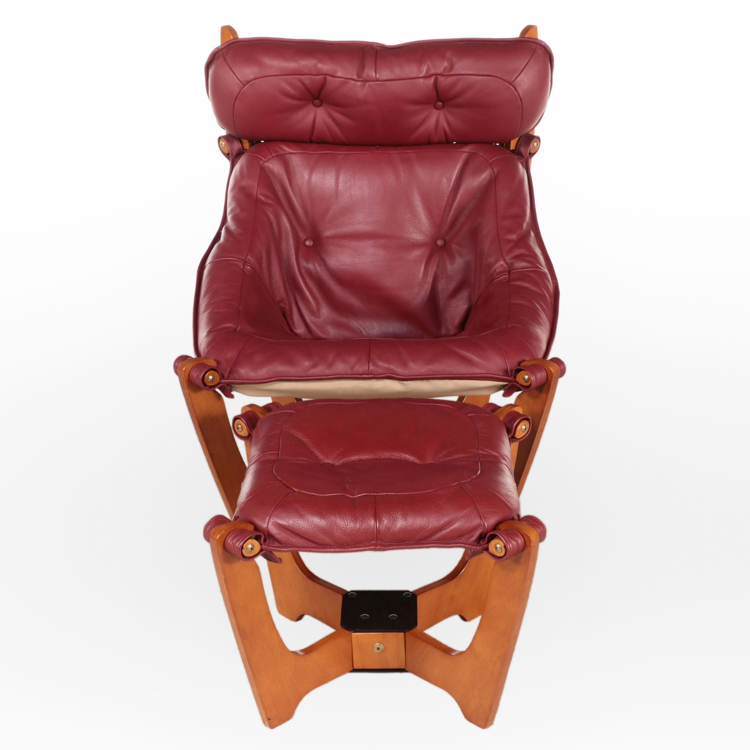 Pair of Odd Knutsen for IMG "Luna" Leather High-Back Lounge Chairs with Ottomans